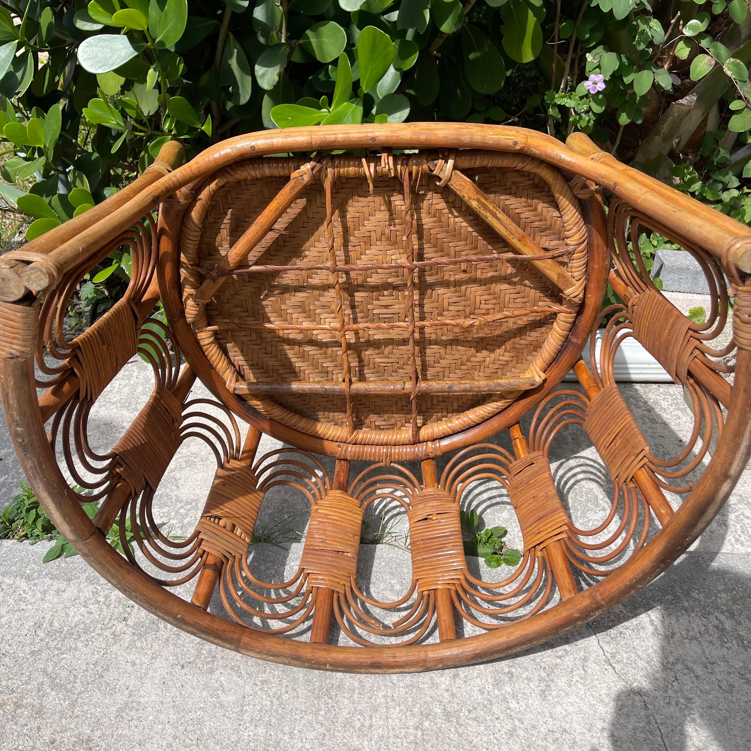 Mid-Century Rattan Loop Tub Club Chair, Woven Cane Seat For Sale 5