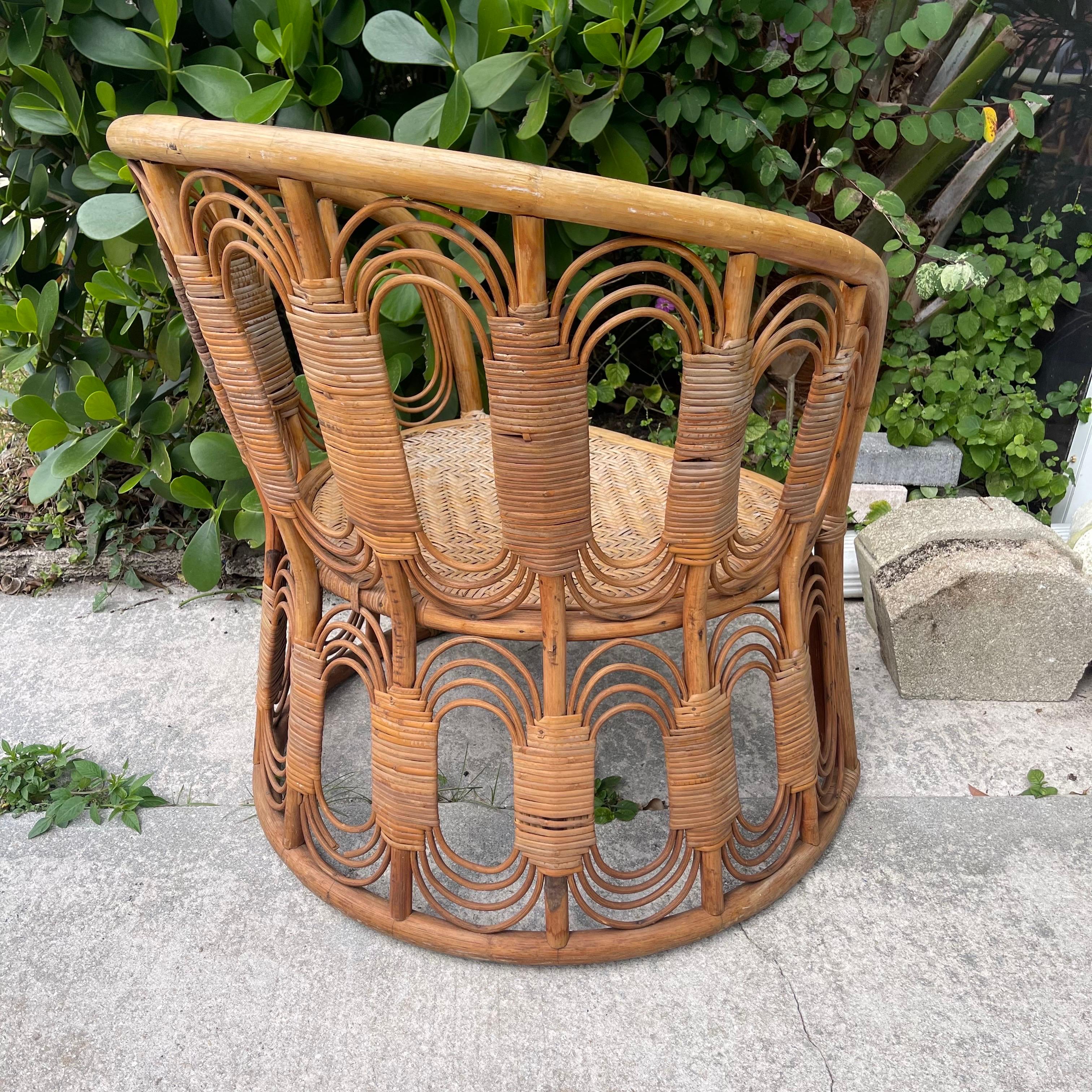 Sedia Club Looping in rattan di metà secolo, seduta in canna intrecciata In condizioni discrete in vendita a Jensen Beach, FL