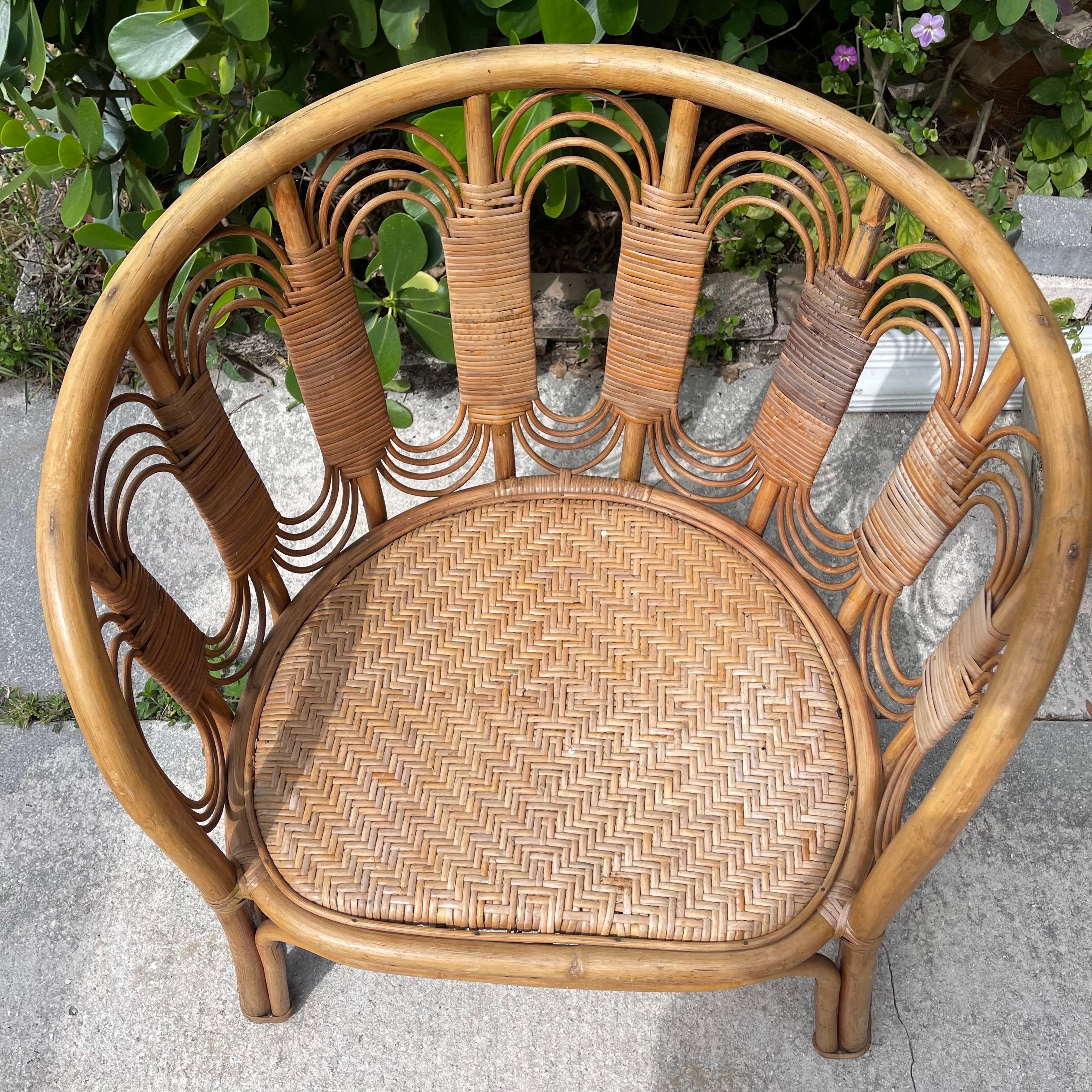 Mid-Century Rattan Loop Tub Club Chair, Woven Cane Seat For Sale 4