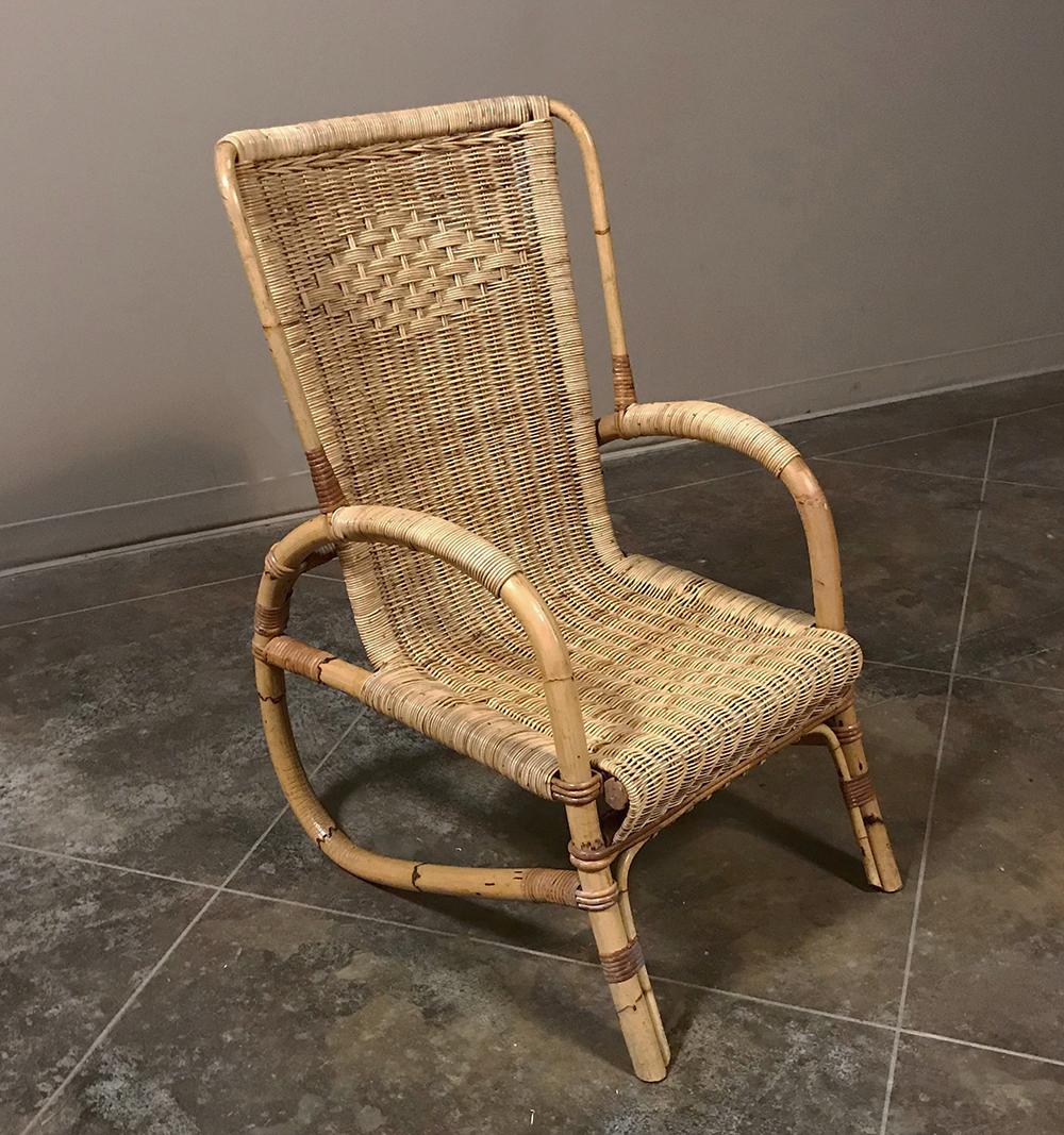 Mid-Century Modern Mid-Century Rattan Lounge Chair and Footstool by Huis Kenninck of Gent