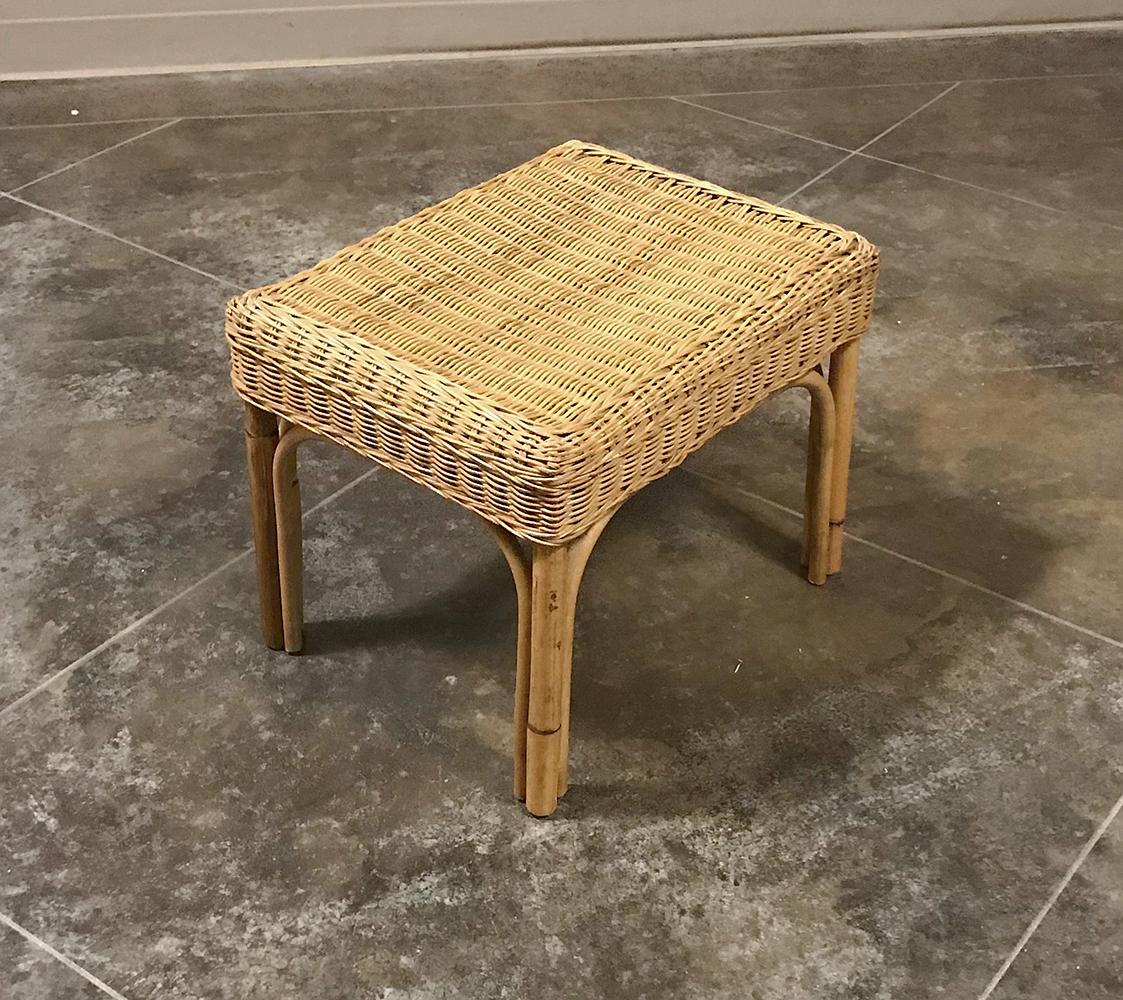 Belgian Mid-Century Rattan Lounge Chair and Footstool by Huis Kenninck of Gent