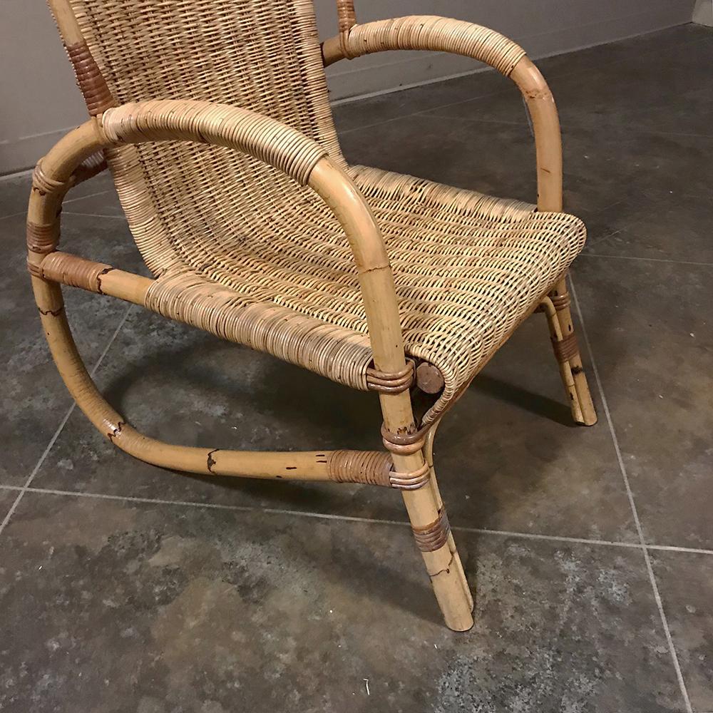 Mid-Century Rattan Lounge Chair and Footstool by Huis Kenninck of Gent 1