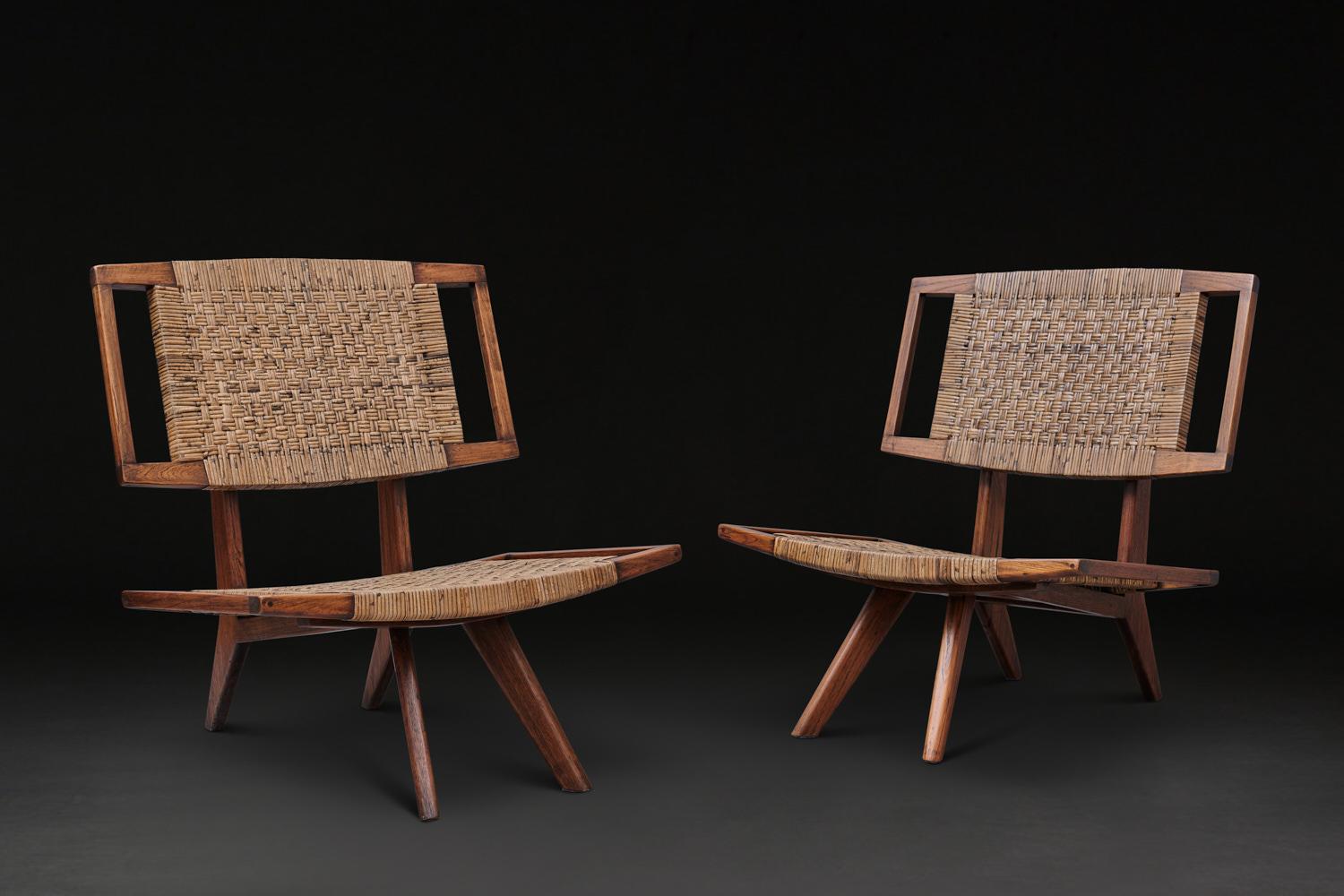 A pair of mid-century lounge chairs, attributed to Paul László Glenn of California, 1950s. The chairs are made of teak wood and woven rattan with a beautiful patina.⁠⁠
⁠⁠
Paul László was a Hungarian architect and interior designer who built his