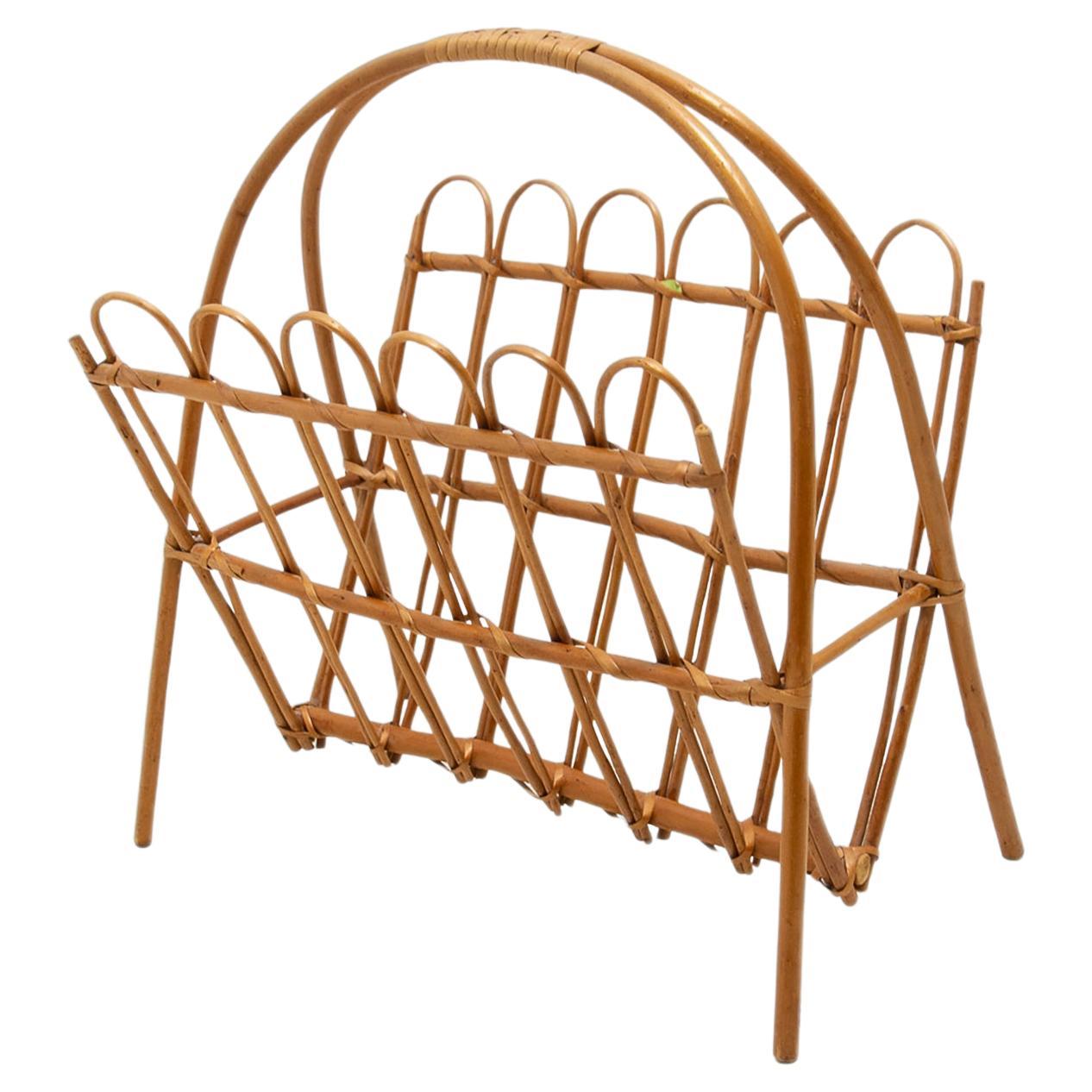 Midcentury Rattan Magazine Rack by Jan Kalous for Úluv, 1960s, Czechoslovakia