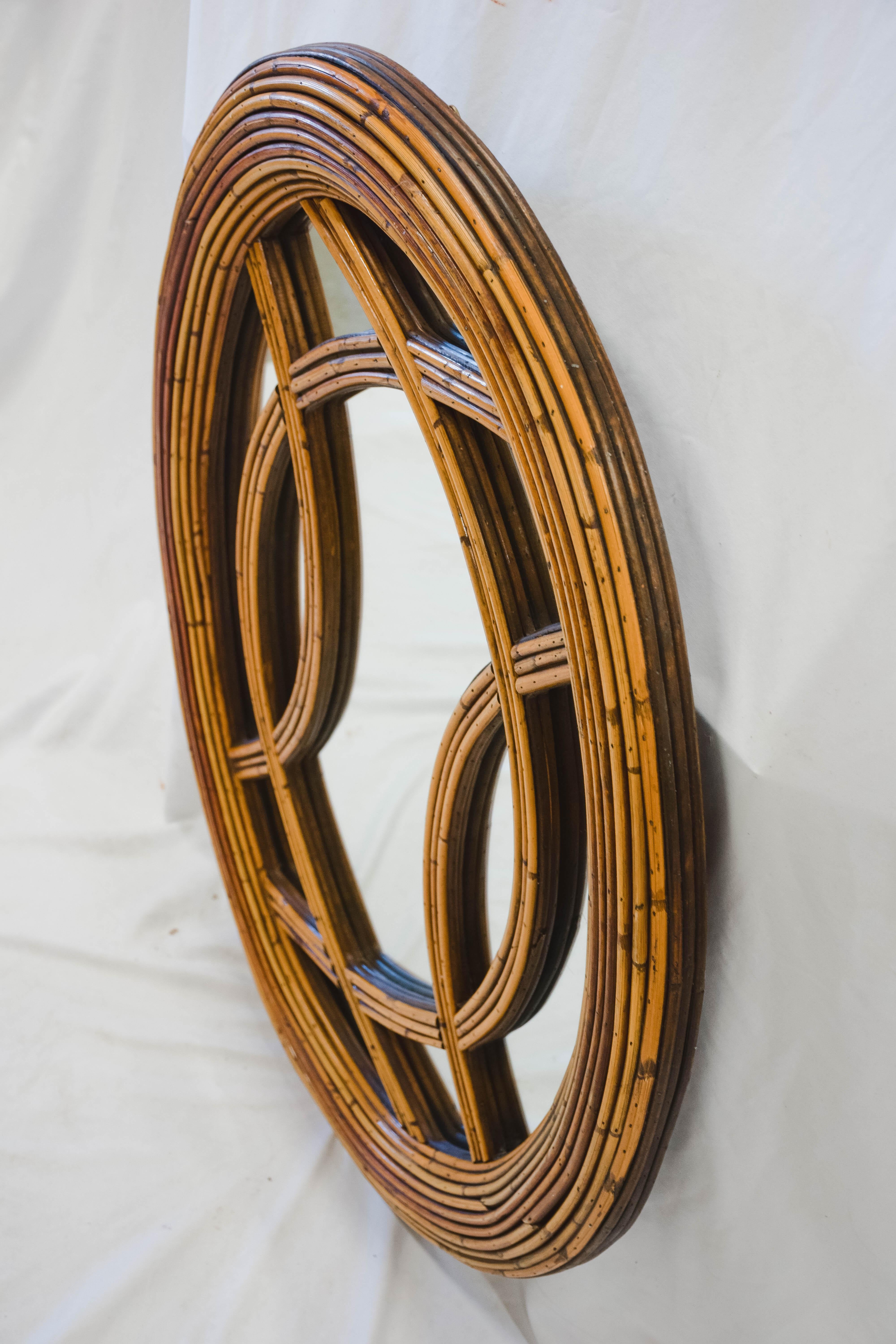 20th Century Mid Century Rattan Mirror For Sale