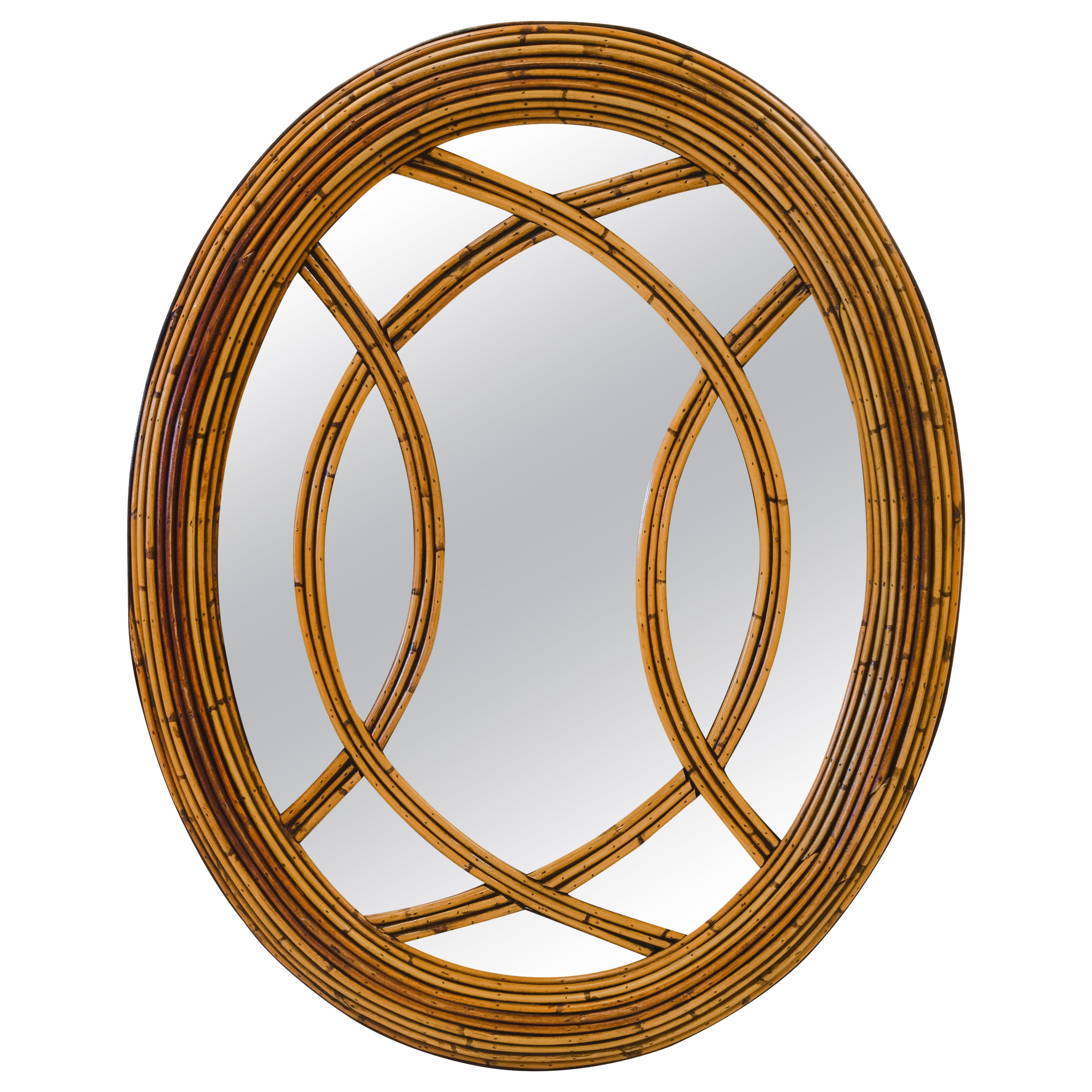 Specchio in rattan del metà del secolo scorso