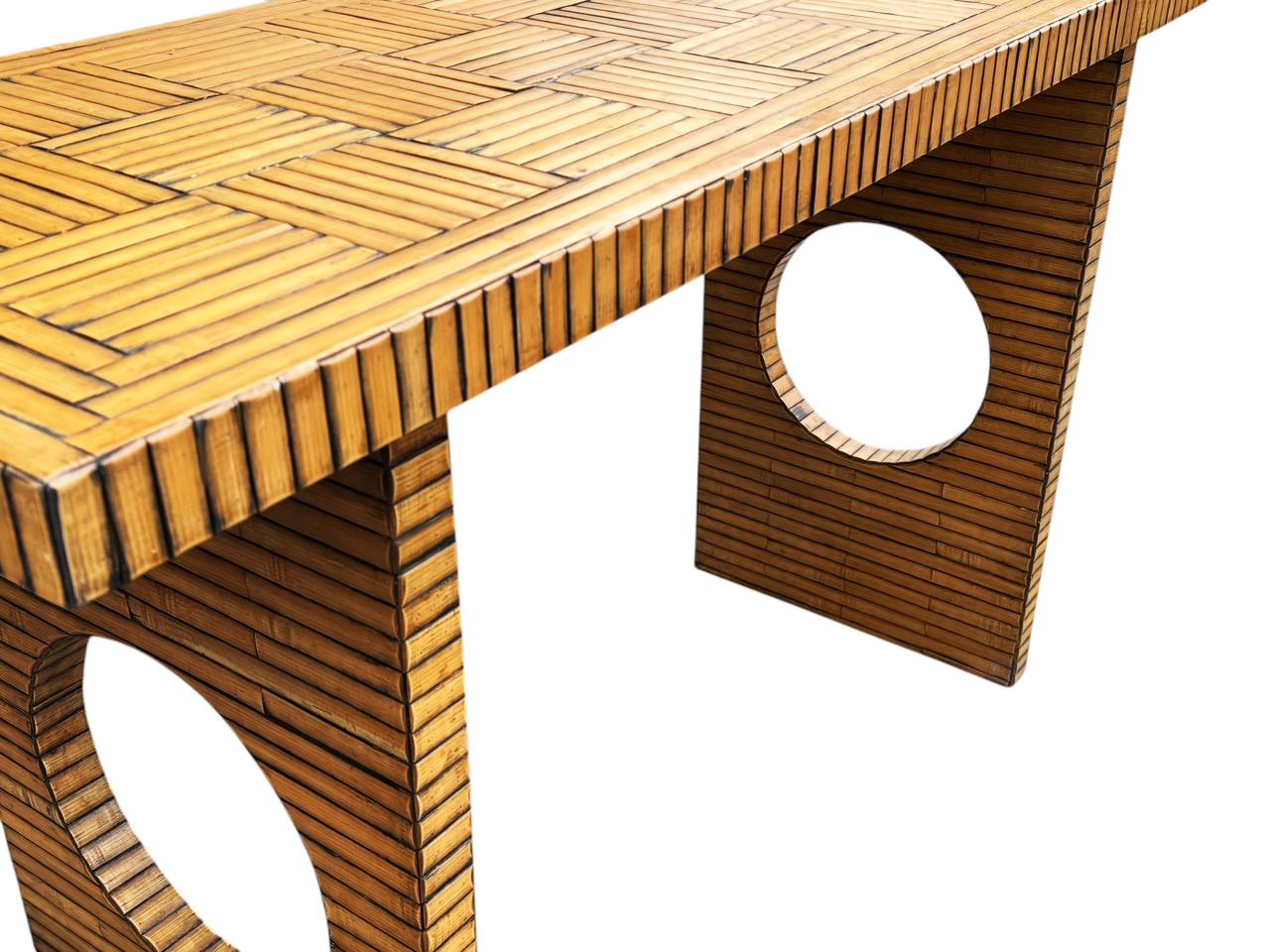 Mid-Century Modern Mid Century Rattan Modern Faux Split Reed & Bamboo Console Table or Sofa Table For Sale