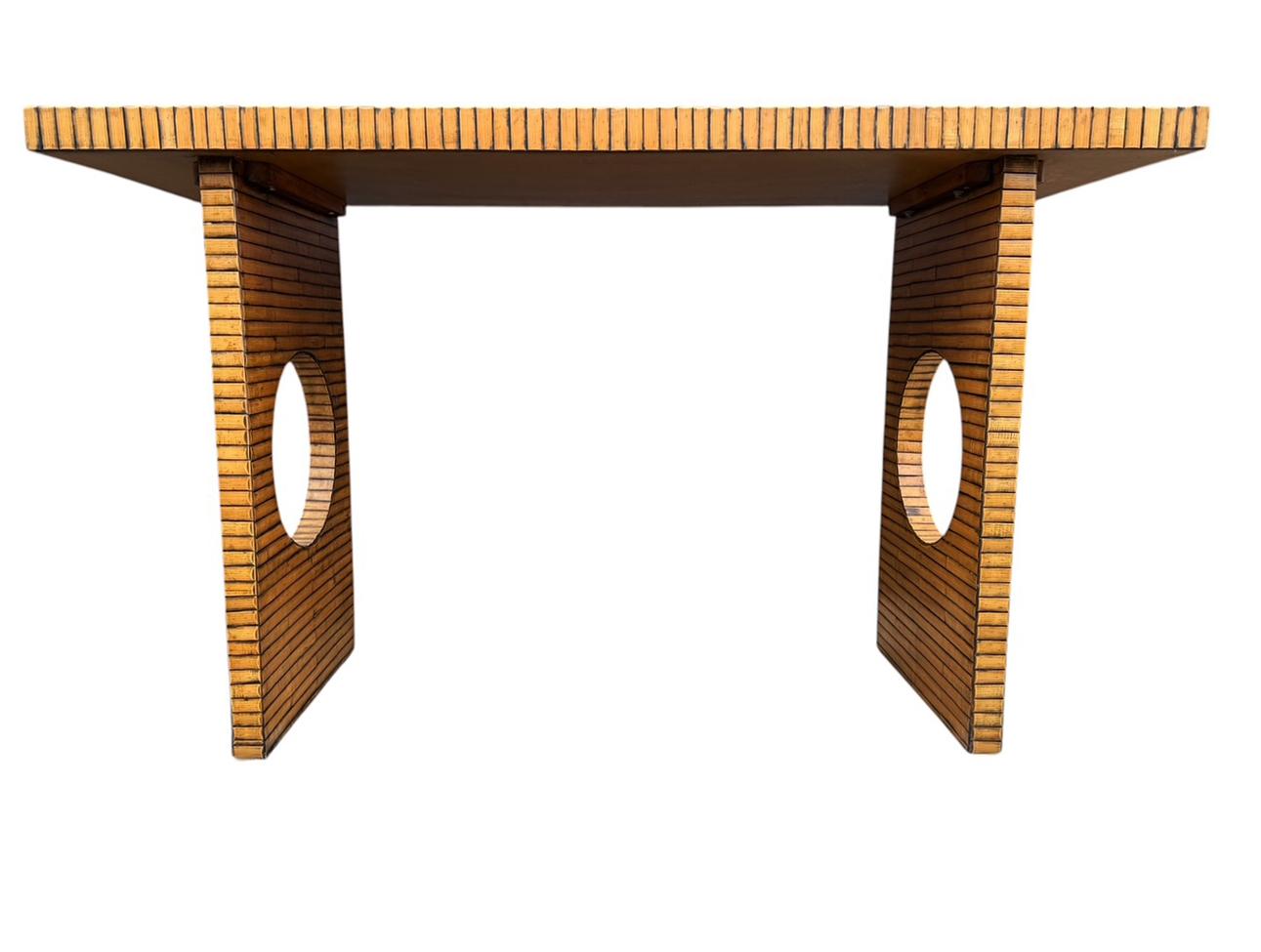 Mid Century Rattan Modern Faux Split Reed & Bamboo Console Table or Sofa Table In Good Condition For Sale In Philadelphia, PA
