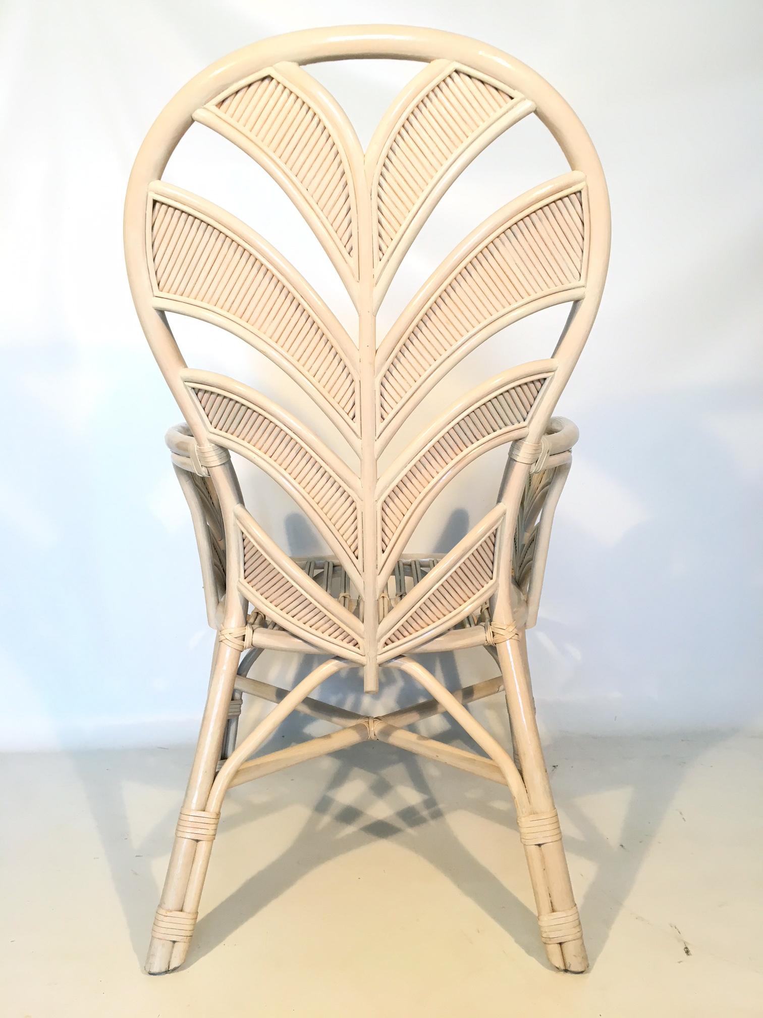 Midcentury Rattan Palm Tree Fan Back Chair In Good Condition In Jacksonville, FL