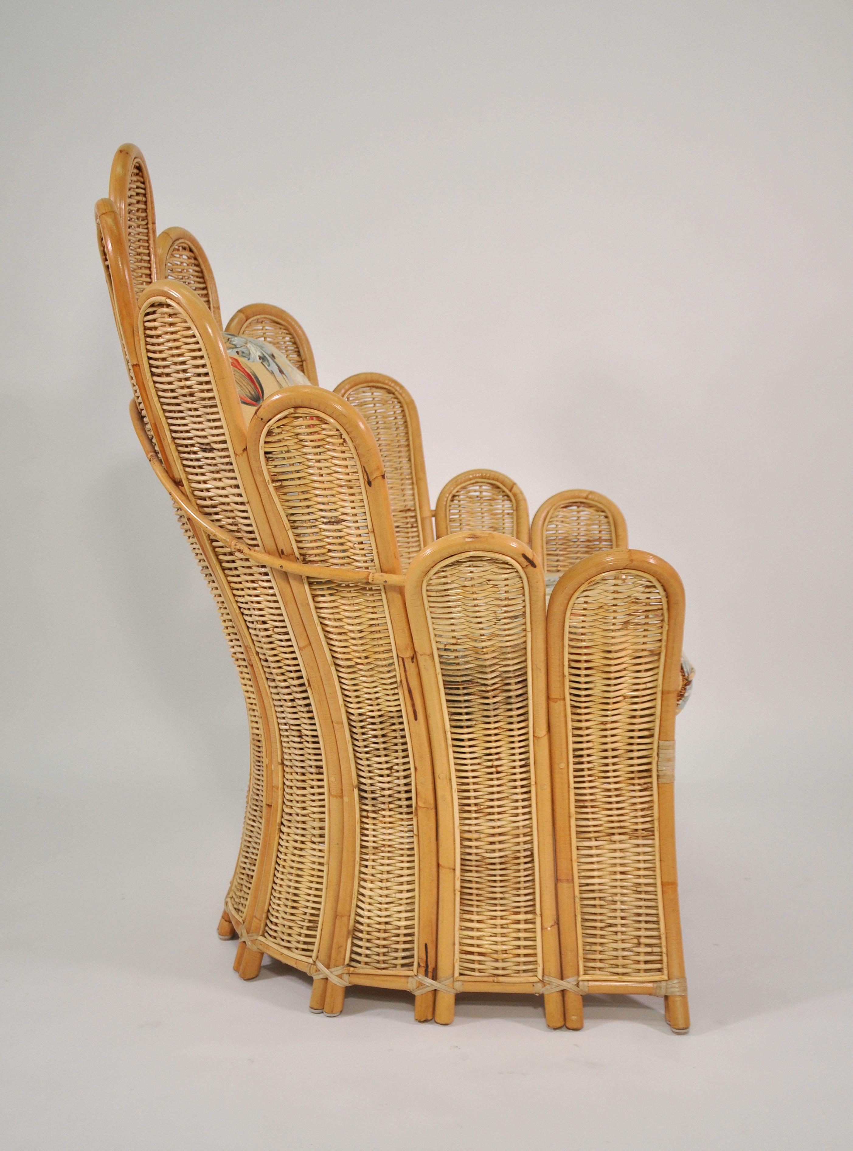 North American Mid-Century Rattan Peacock Fan Back Chair, 1970s