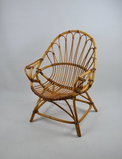 Mid-Century Rattan Peacock Lounge Chair, France, Circa 1970