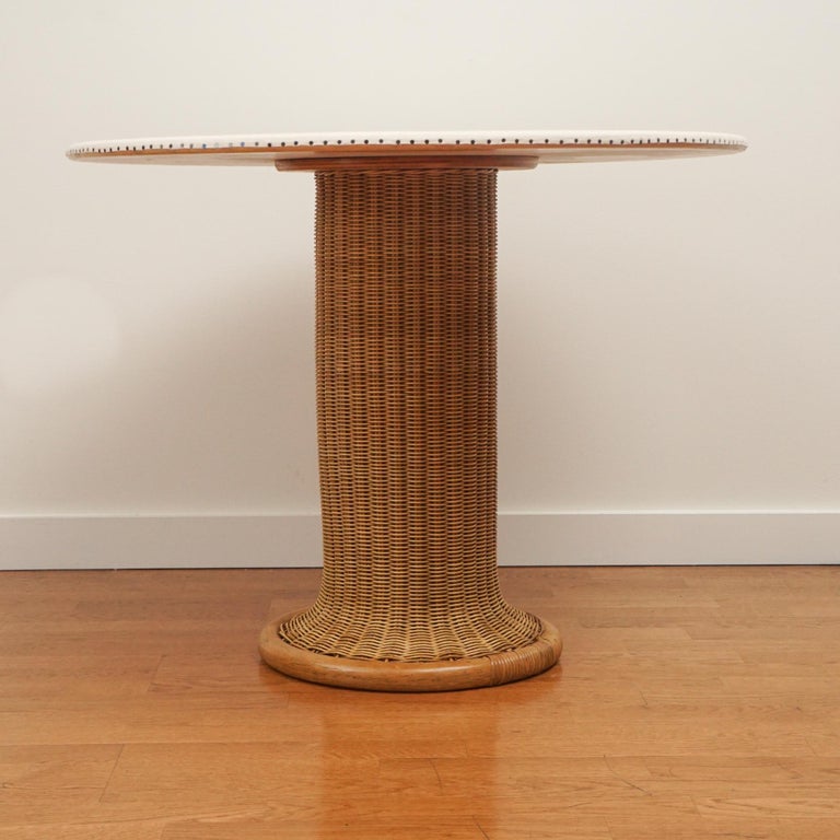 Mid-Century Modern Mid Century Rattan Pedestal Base Breakfast Table For Sale