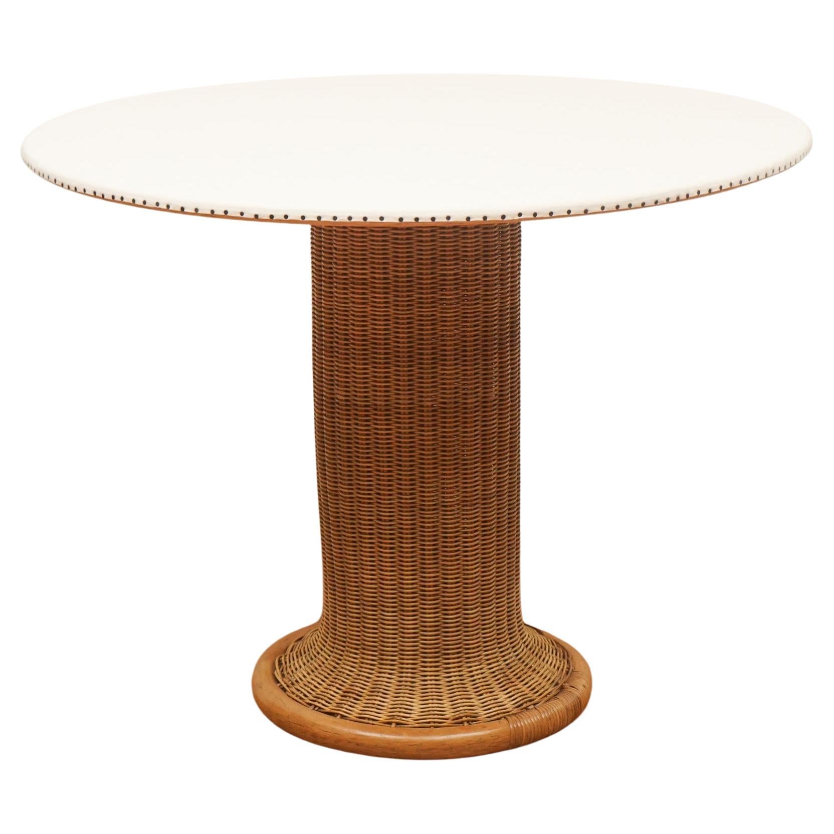 Mid Century Rattan Pedestal Base Breakfast Table