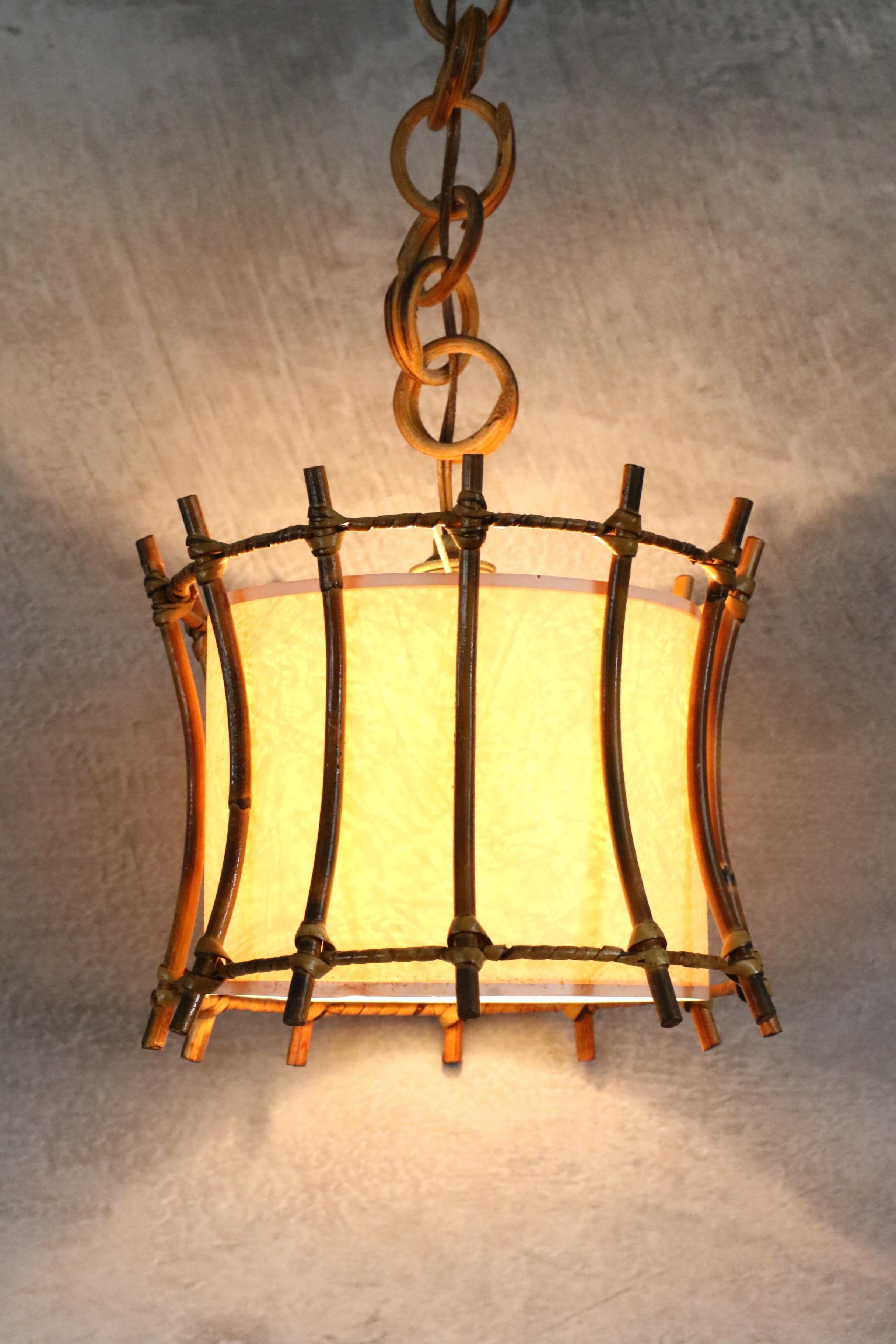 Mid-Century Modern Mid-century Rattan Pendant Hanging Light, Spain, 1960s For Sale