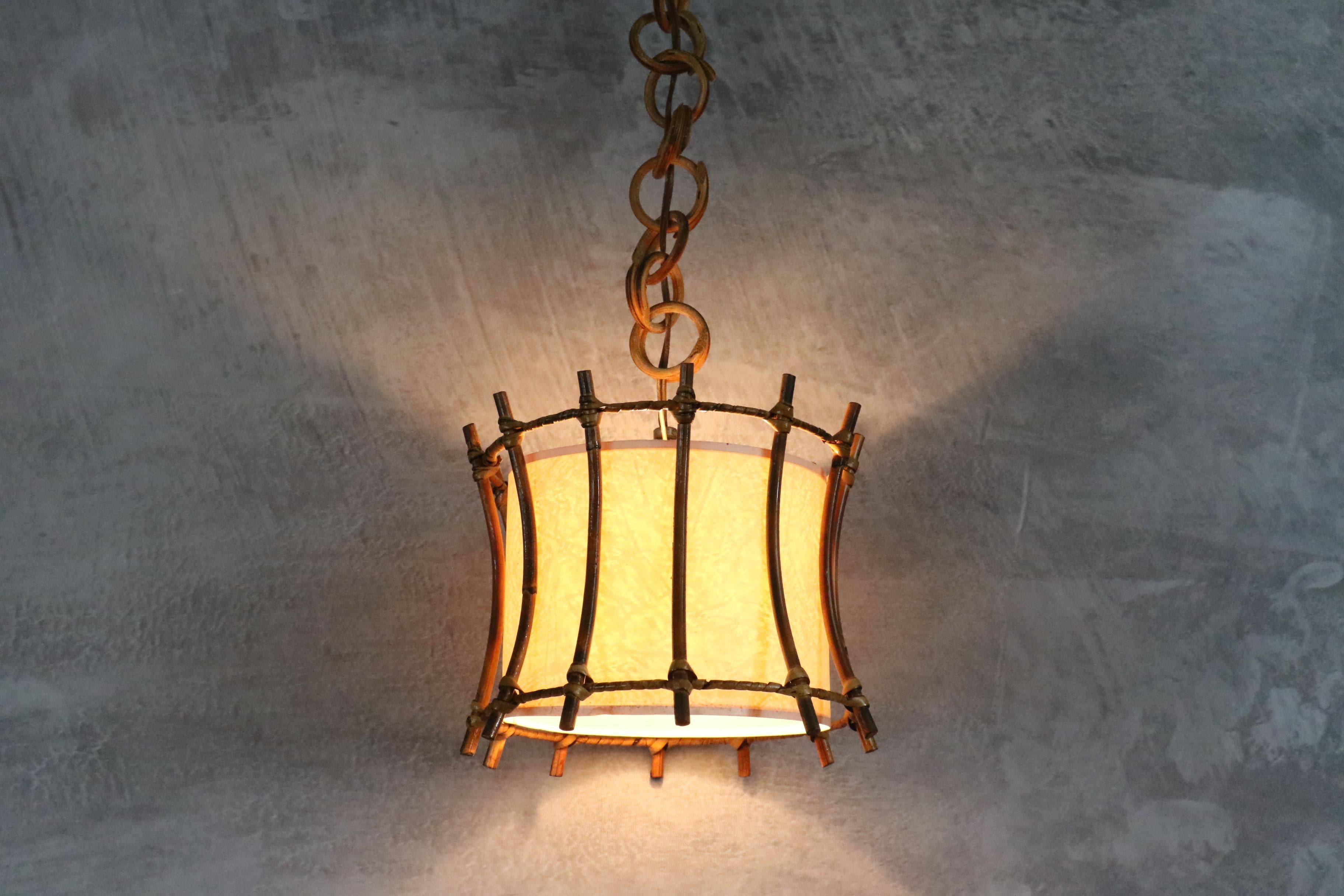 Spanish Mid-century Rattan Pendant Hanging Light, Spain, 1960s For Sale