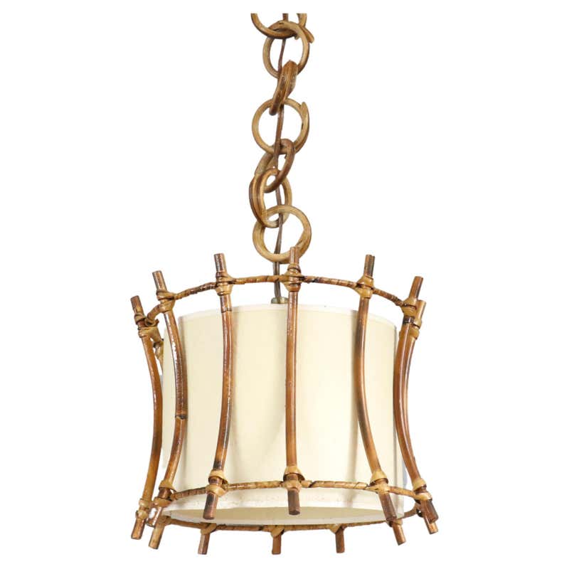 Mid-Century Pencil Reed Rattan Bamboo pendant light. Italy 1970's For ...