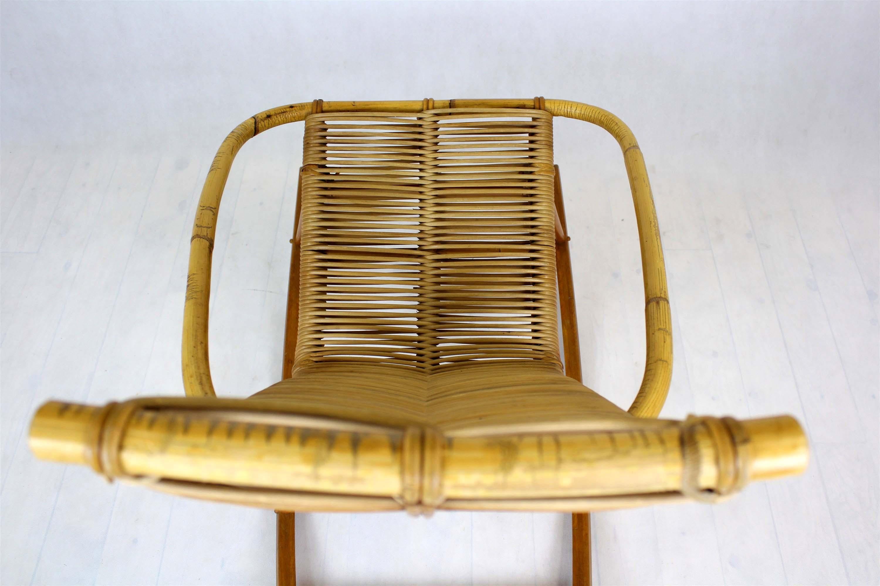 Mid-Century Rattan Rocking Chair, 1960s For Sale 12