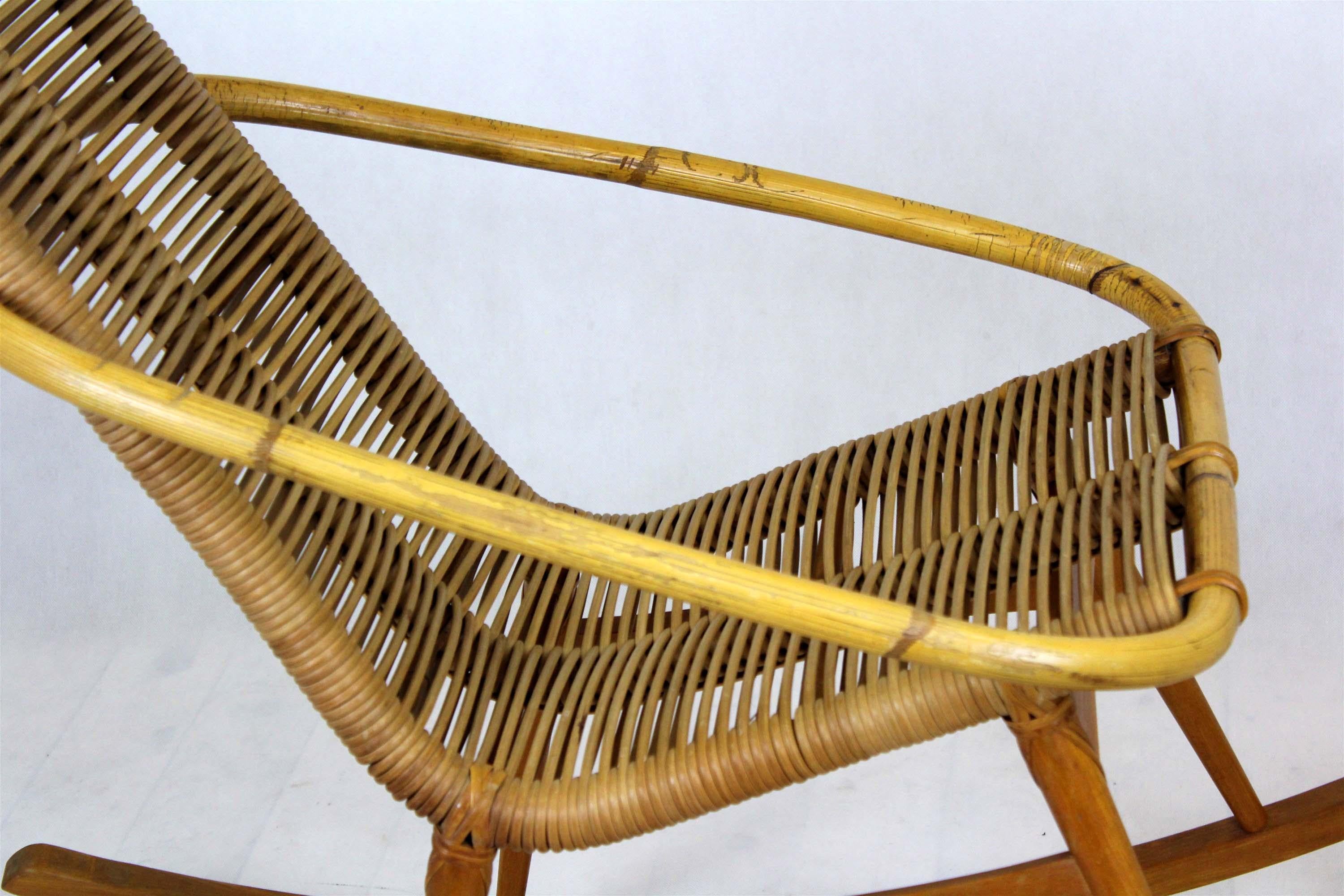 Mid-Century Rattan Rocking Chair, 1960s For Sale 14