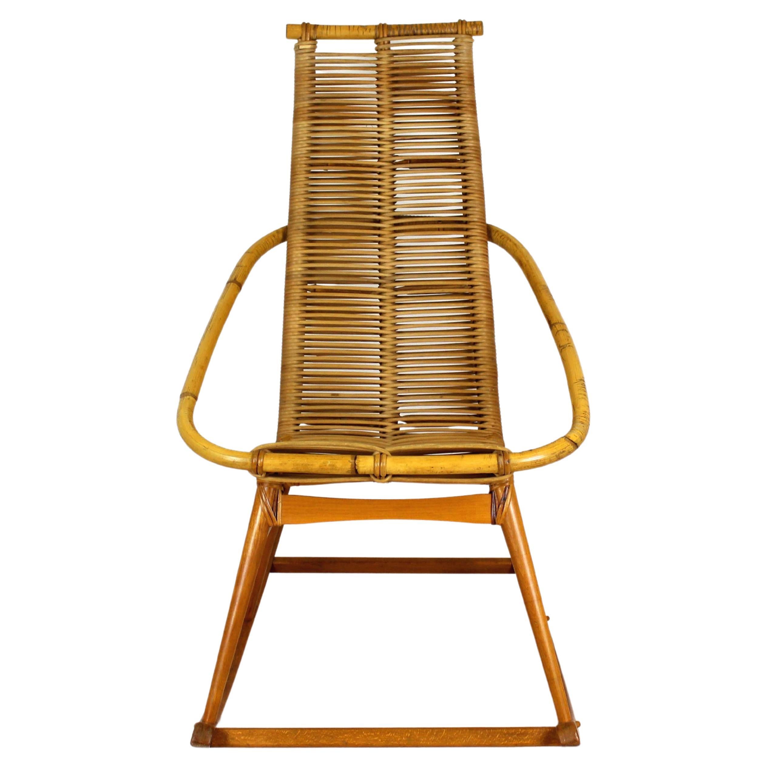 Mid-Century Rattan Rocking Chair, 1960s For Sale