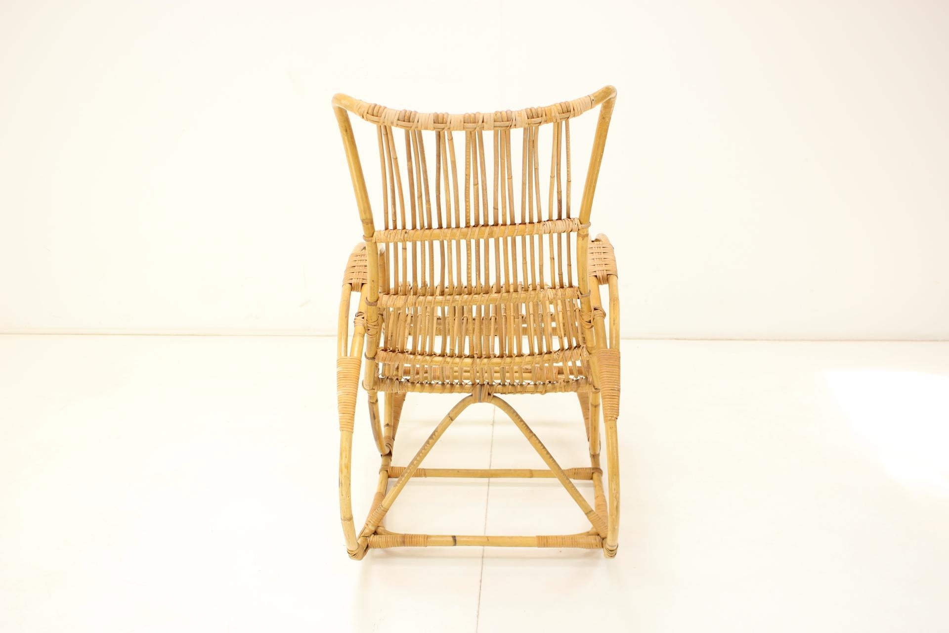 Czech Mid-Century Rattan Rocking Chairs, 1960's For Sale