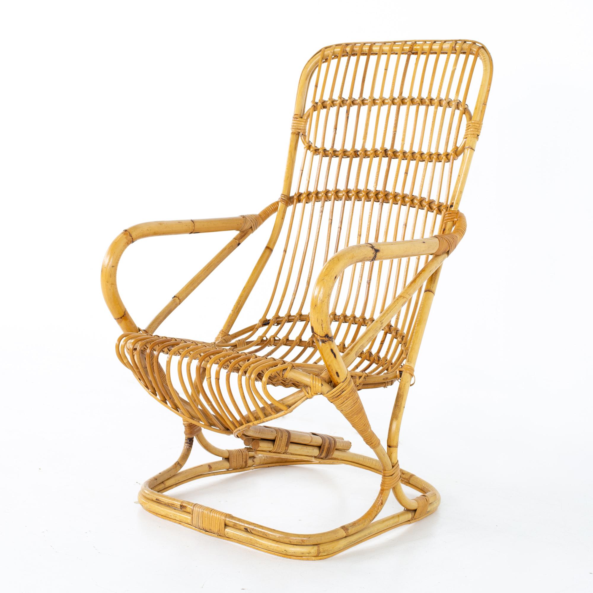 Mid Century Rattan Rocking Lounge Chair

Lounge chair measures: 24 wide x 29 deep x 42 high, with a seat height of 16 inches

All pieces of furniture can be had in what we call restored vintage condition. That means the piece is restored upon