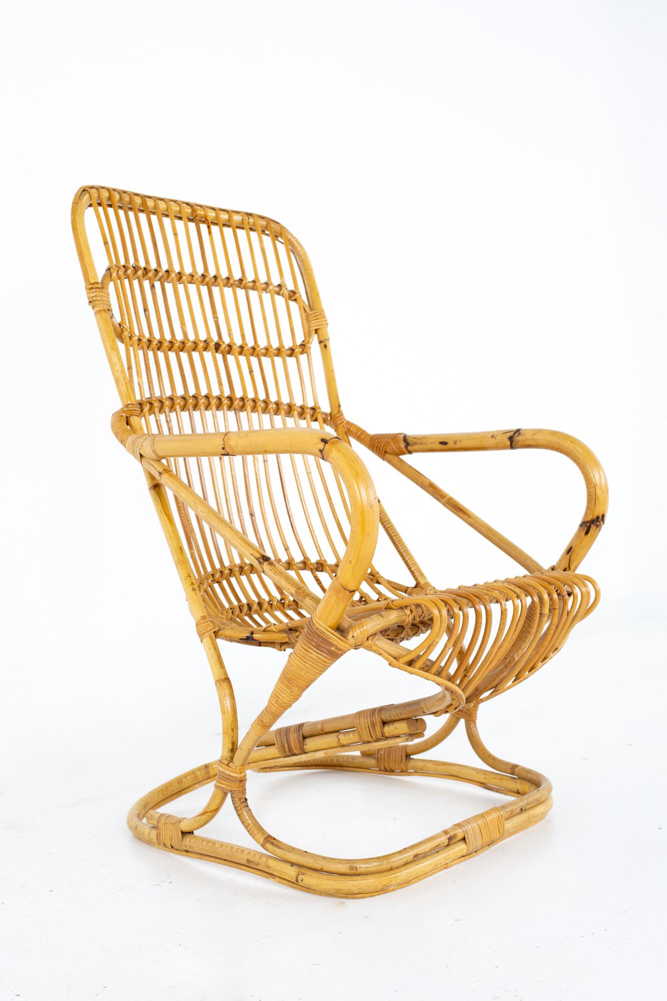 American Mid Century Rattan Rocking Lounge Chair For Sale