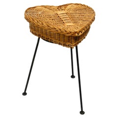 Midcentury Rattan Side Table with Metal Frame in Heart Shape Made in France