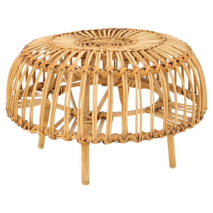 Tabouret en rotin du milieu du siècle, années 1960