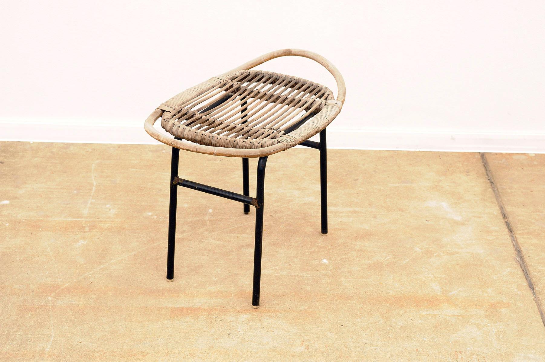  Mid century rattan stool by Alan Fuchs, ULUV, 1960´s, Czechoslovakia For Sale 4