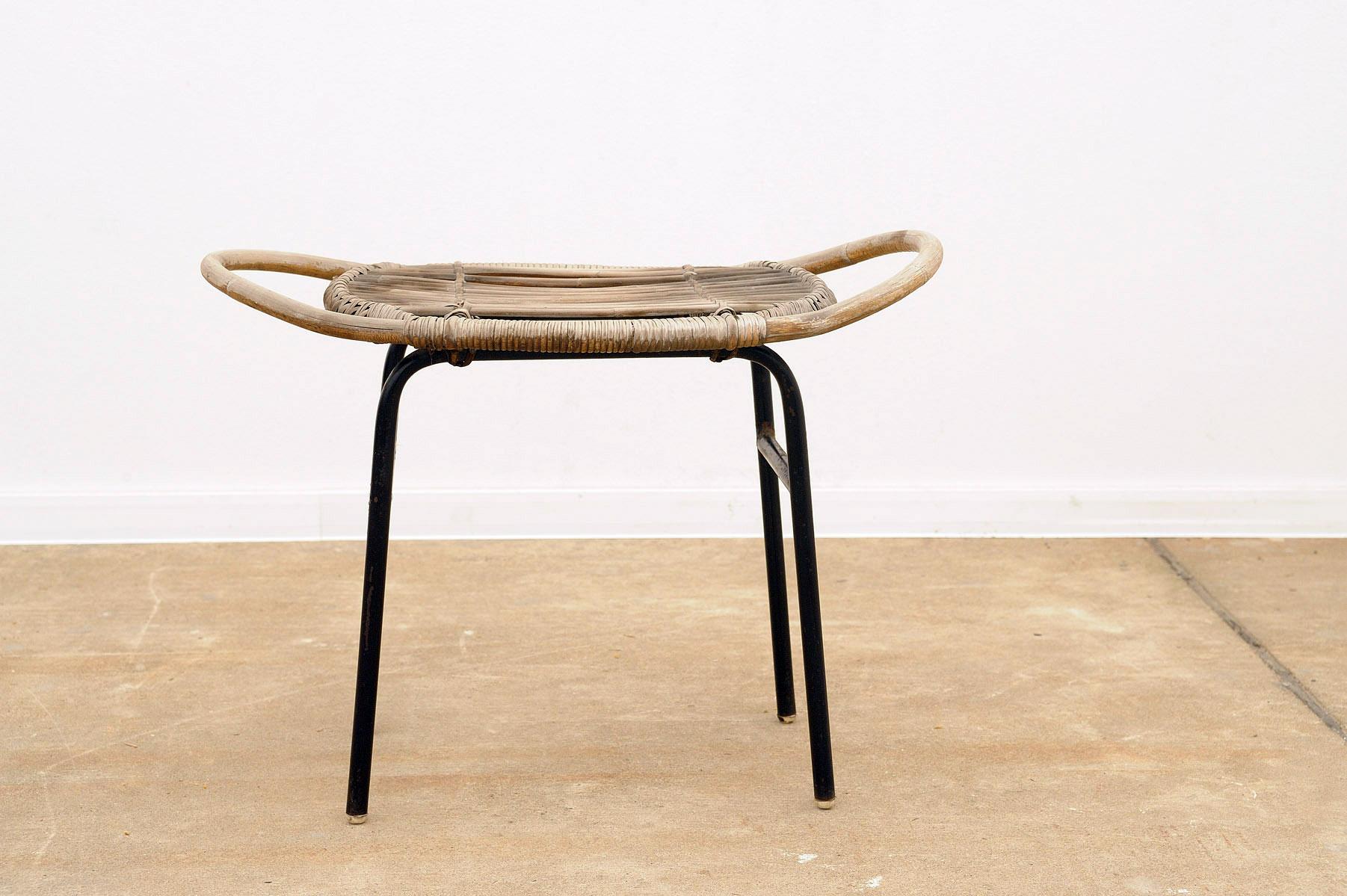Mid-Century Modern  Mid century rattan stool by Alan Fuchs, ULUV, 1960´s, Czechoslovakia For Sale