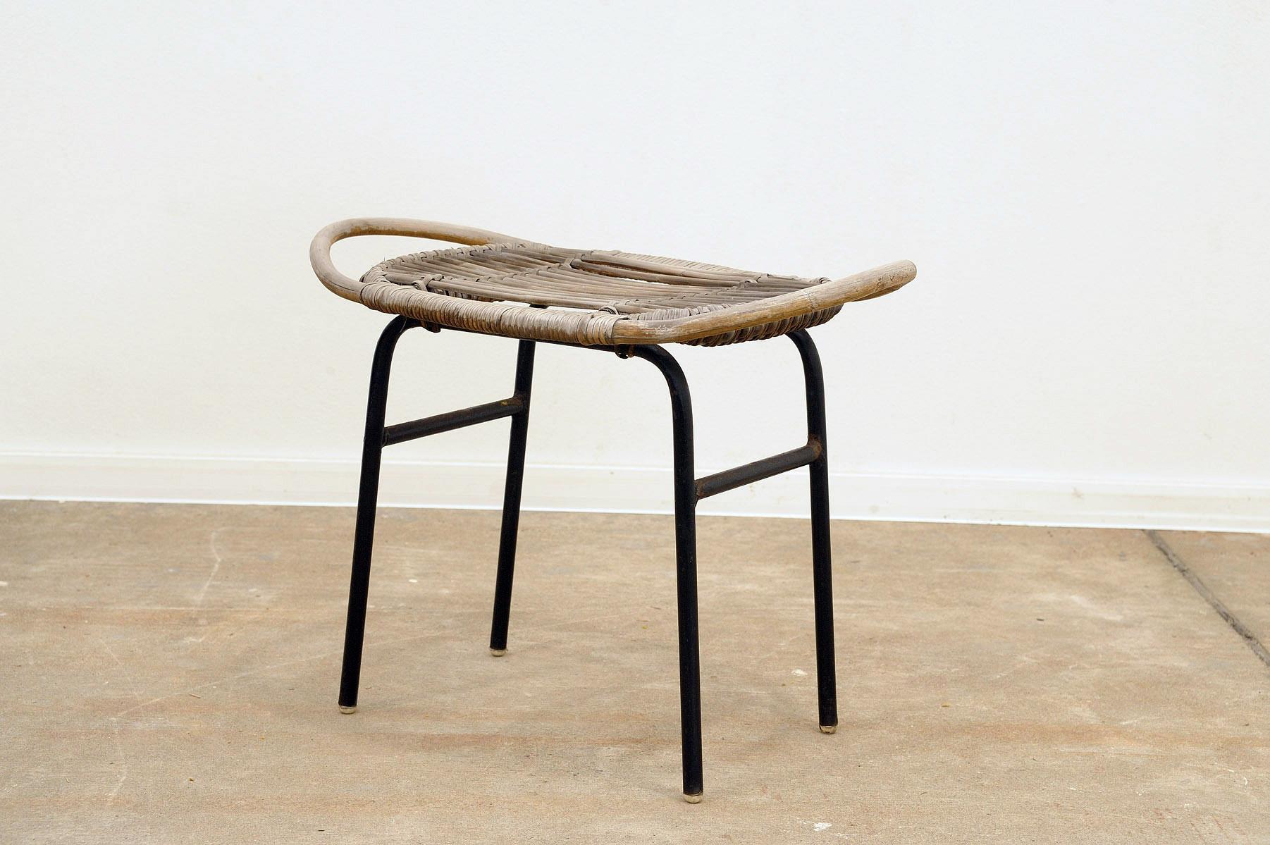  Mid century rattan stool by Alan Fuchs, ULUV, 1960´s, Czechoslovakia In Good Condition For Sale In Prague 8, CZ