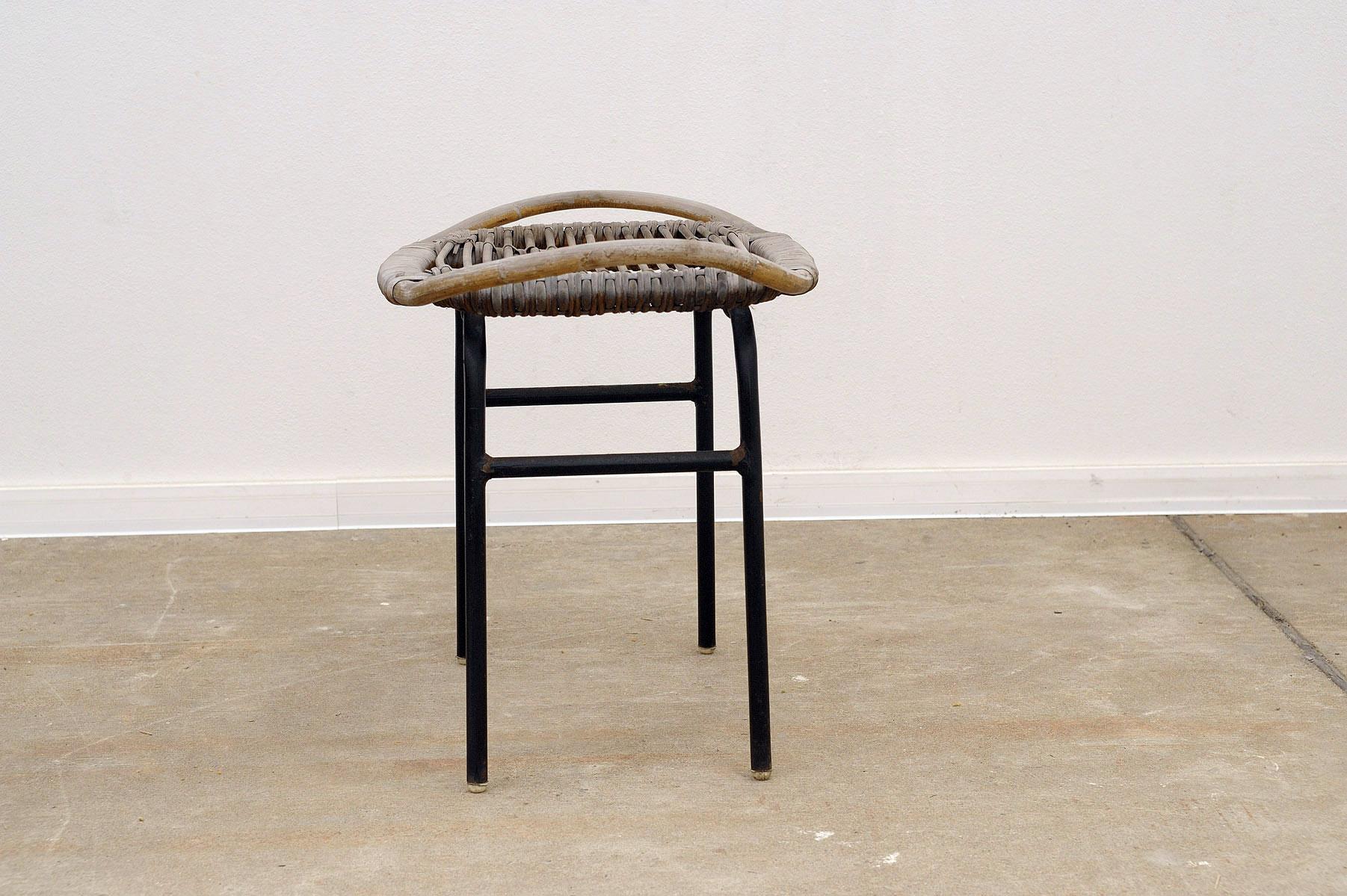 20th Century  Mid century rattan stool by Alan Fuchs, ULUV, 1960´s, Czechoslovakia For Sale