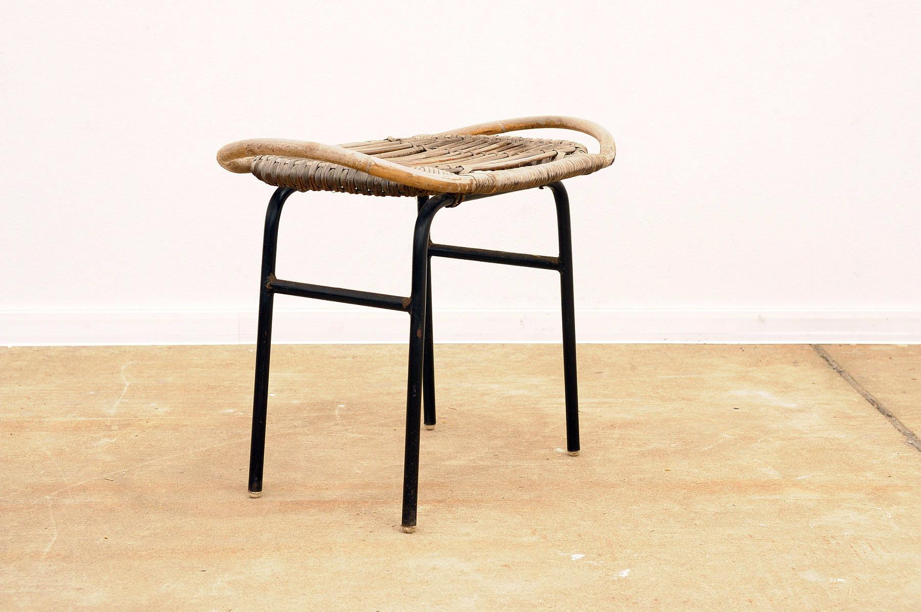 Rattan  Mid century rattan stool by Alan Fuchs, ULUV, 1960´s, Czechoslovakia For Sale