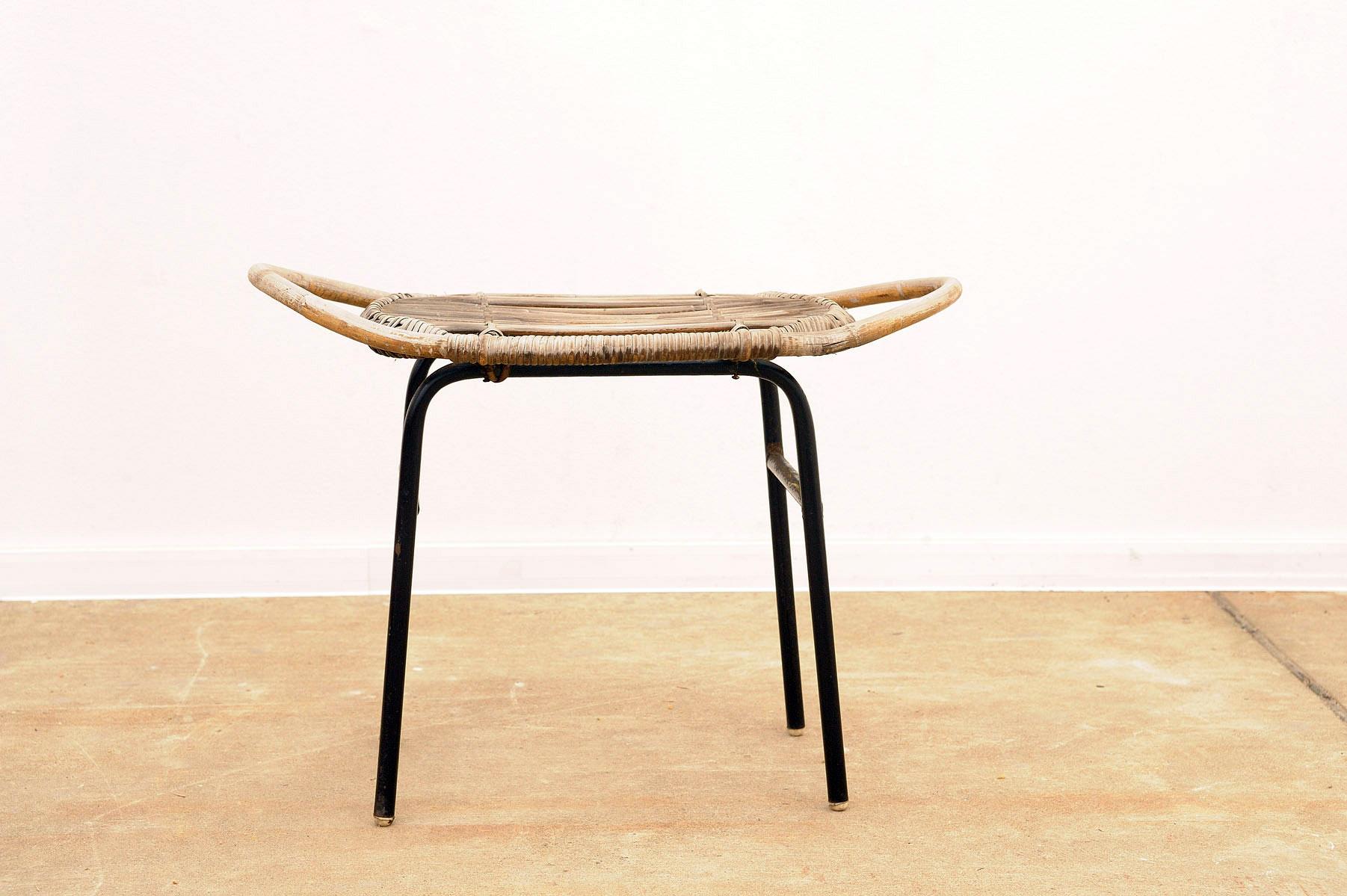  Mid century rattan stool by Alan Fuchs, ULUV, 1960´s, Czechoslovakia For Sale 1