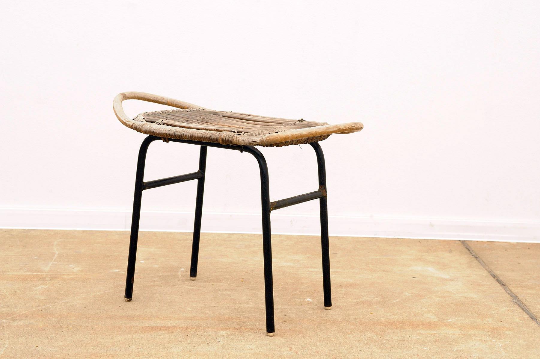  Mid century rattan stool by Alan Fuchs, ULUV, 1960´s, Czechoslovakia For Sale 2