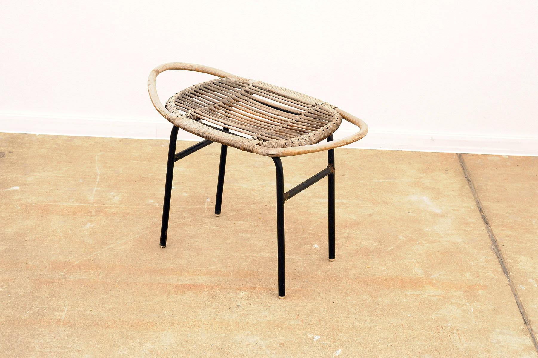  Mid century rattan stool by Alan Fuchs, ULUV, 1960´s, Czechoslovakia For Sale 3