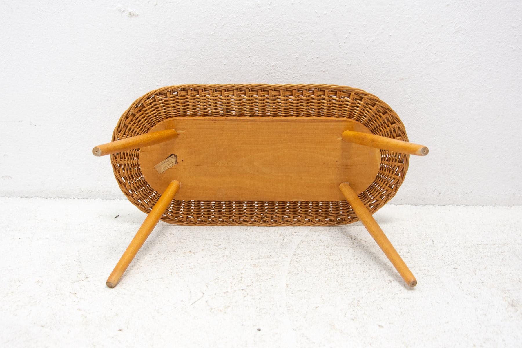 Mid century rattan stool by Jan Kalous for ÚLUV, 1960´s, Czechoslovakia For Sale 4