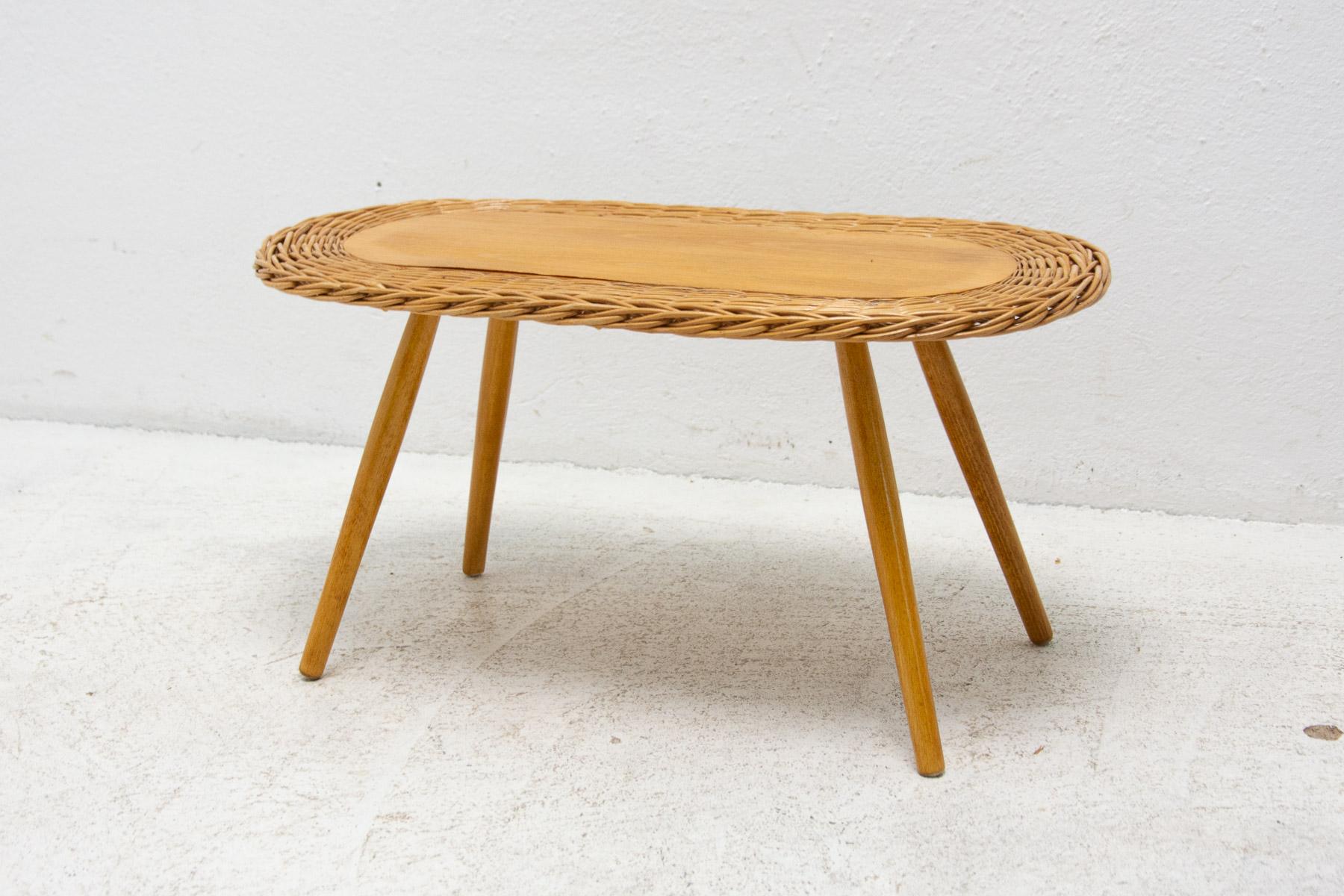 Mid-Century Rattan Stool by Jan Kalous for Úluv, 1960's, Czechoslovakia 6