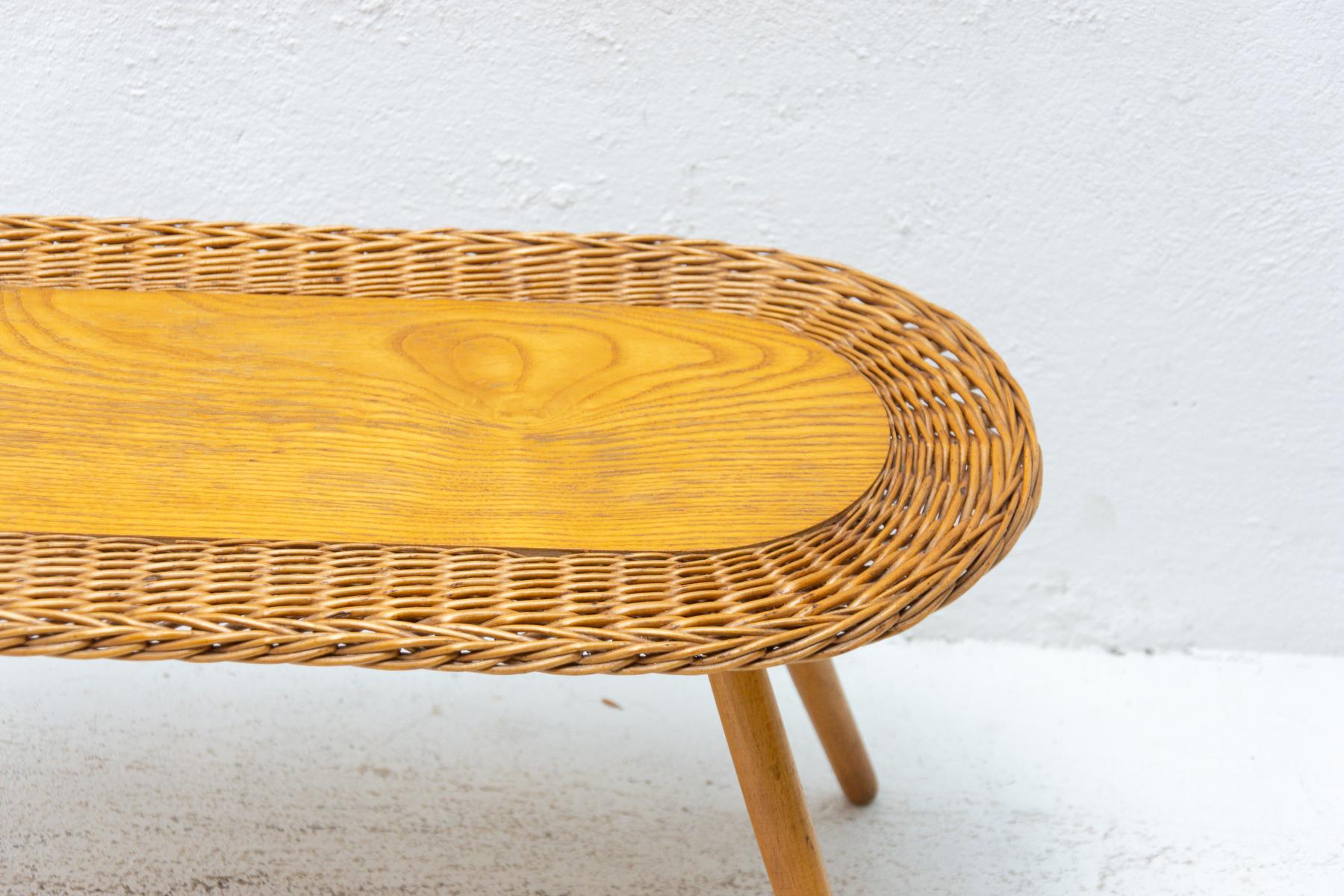 Mid Century Rattan Stool by Jan Kalous for Úluv, 1960´s, Czechoslovakia In Good Condition In Prague 8, CZ