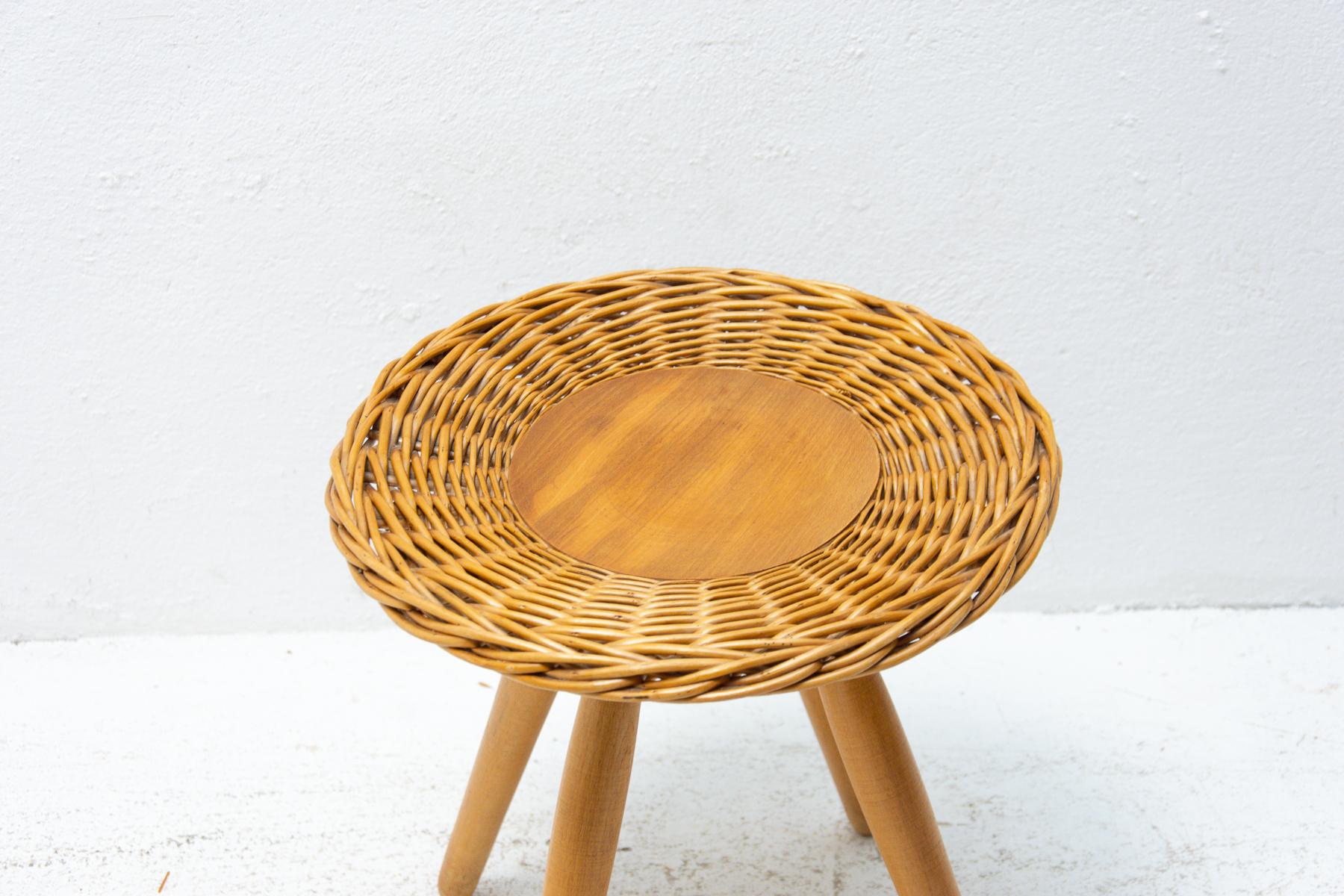 Mid Century Rattan Stool by Jan Kalous for Úluv, 1960´s, Czechoslovakia In Good Condition In Prague 8, CZ
