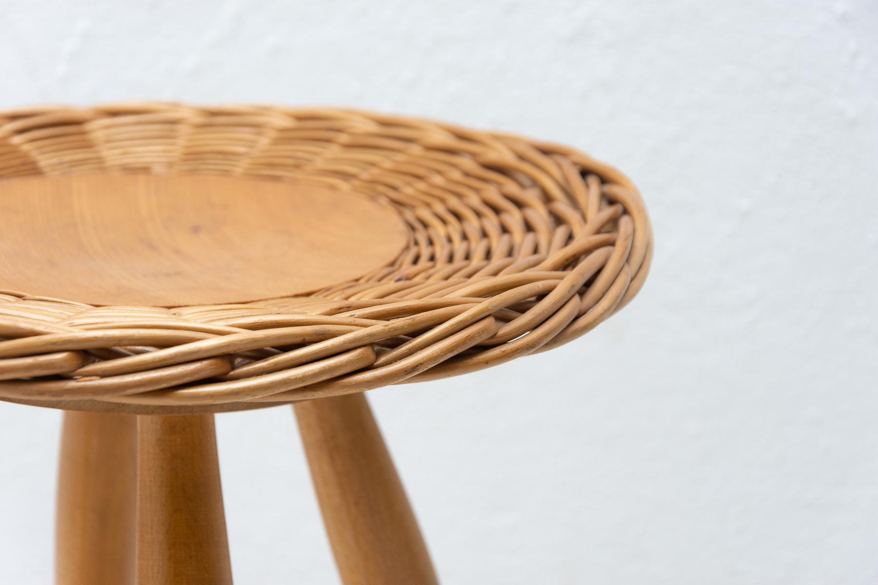 Mid-Century Rattan Stool by Jan Kalous for Úluv, 1960's, Czechoslovakia In Good Condition In Prague 8, CZ