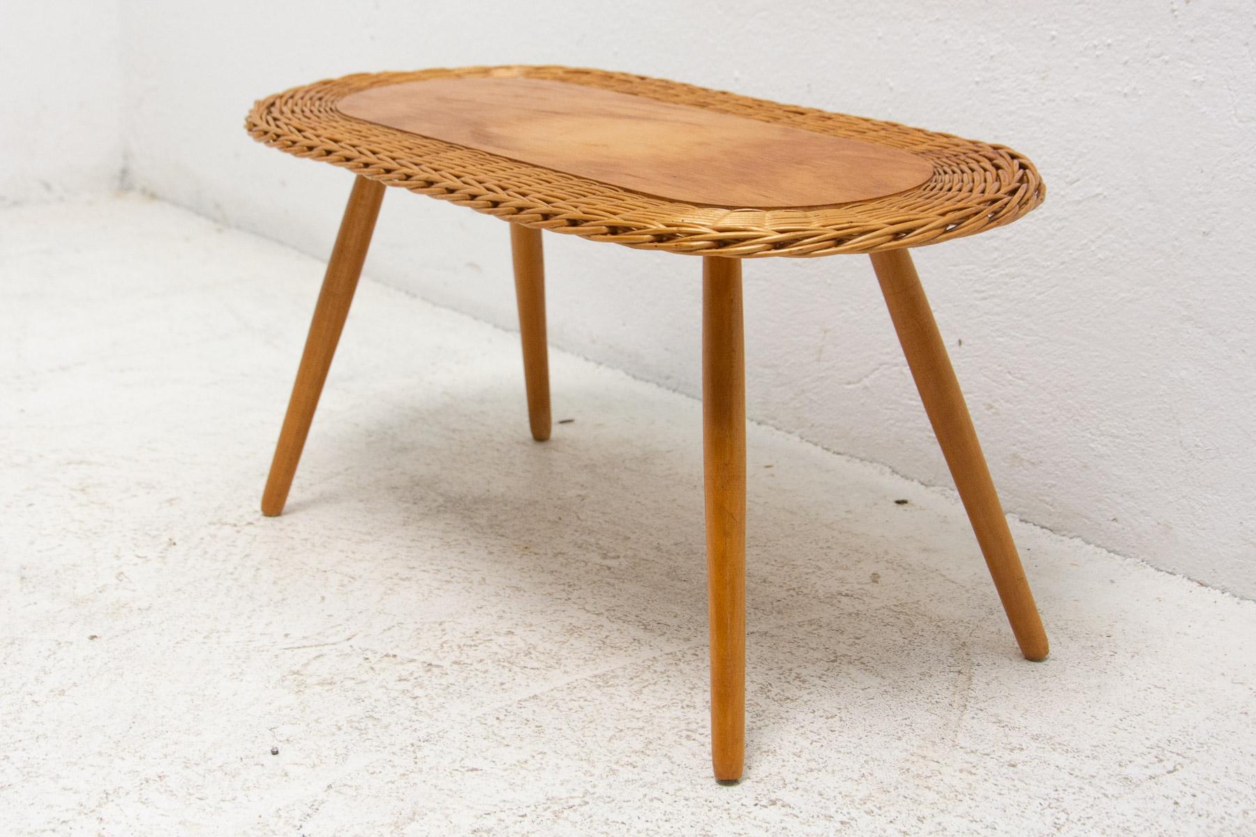 Mid century rattan stool by Jan Kalous for ÚLUV, 1960´s, Czechoslovakia In Good Condition For Sale In Prague 8, CZ