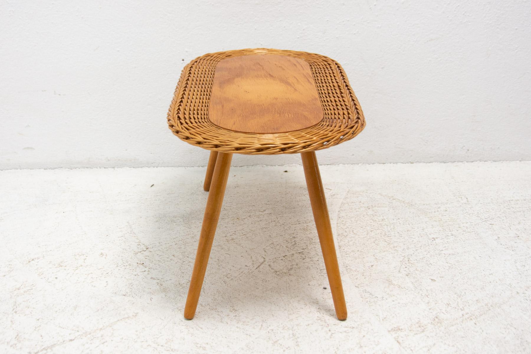 Mid century rattan stool by Jan Kalous for ÚLUV, 1960´s, Czechoslovakia For Sale 1