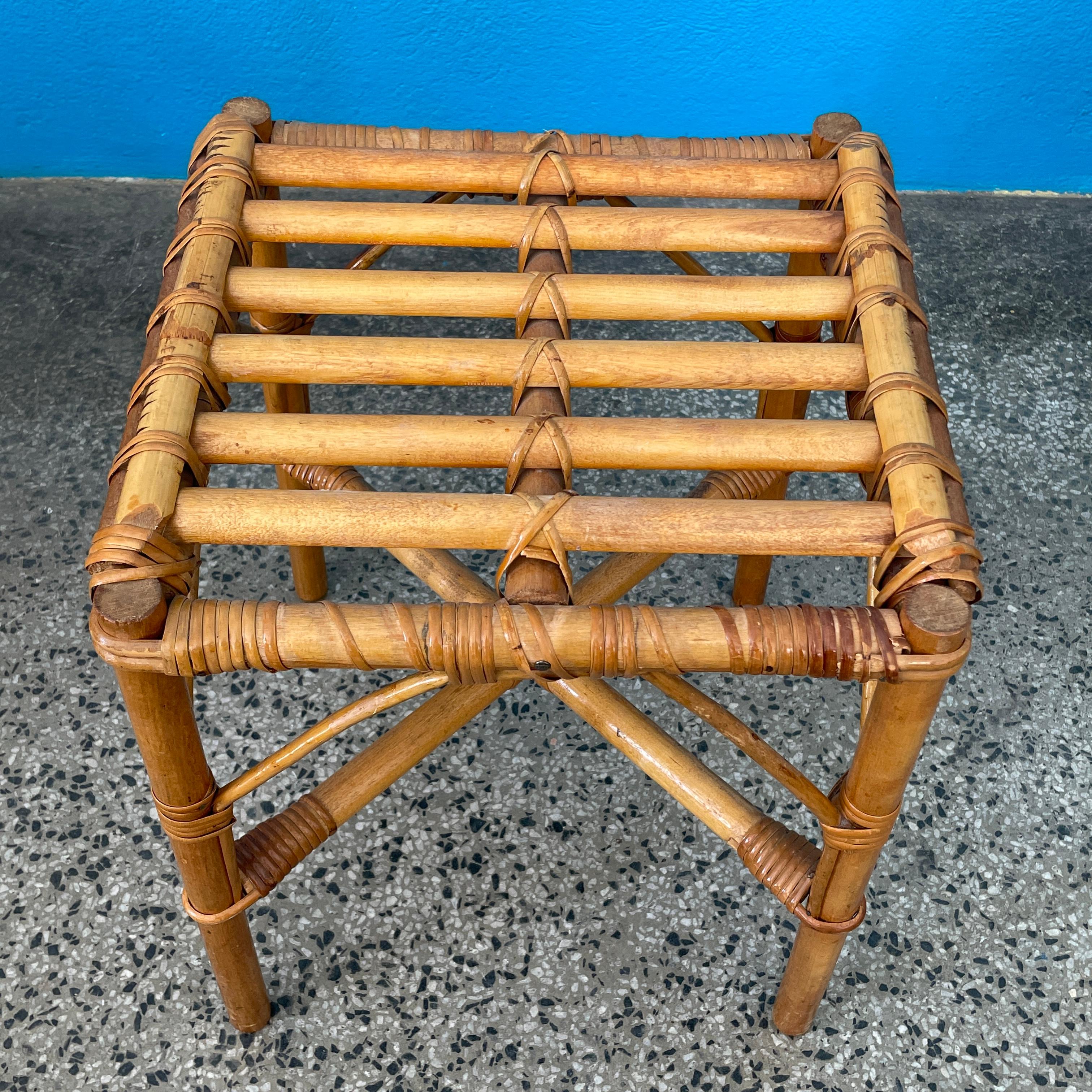 Mid-Century Modern Mid Century Rattan Stool / Side Table / Flower Table