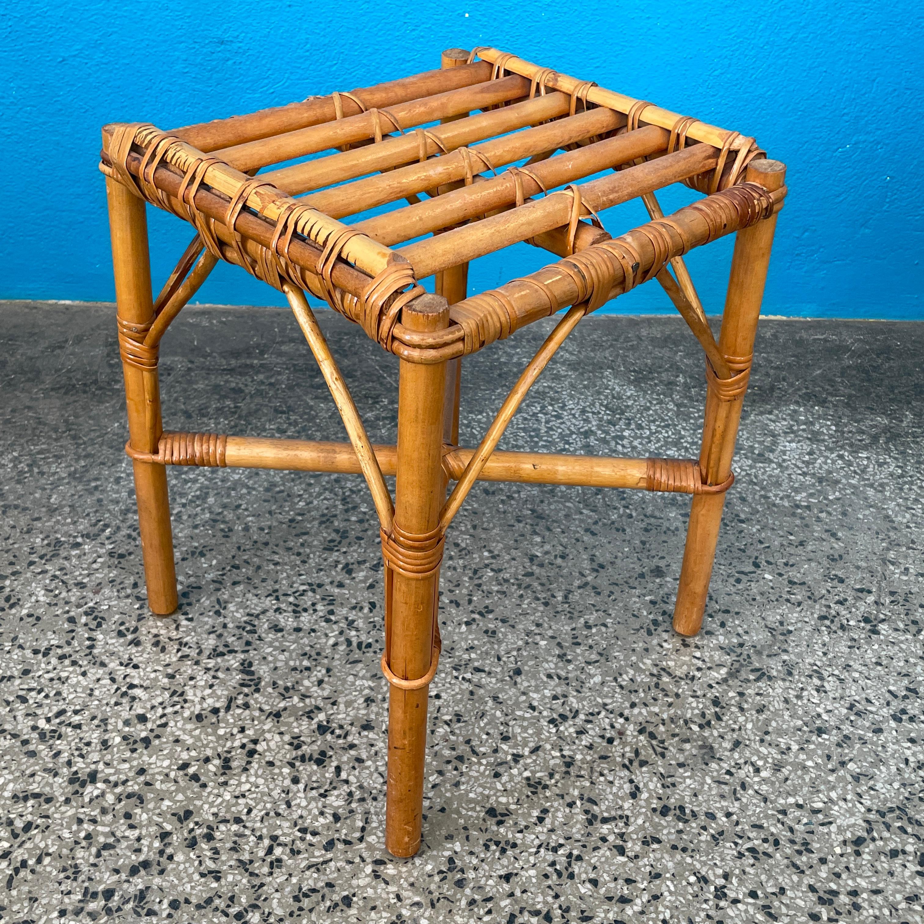 Finnish Mid Century Rattan Stool / Side Table / Flower Table