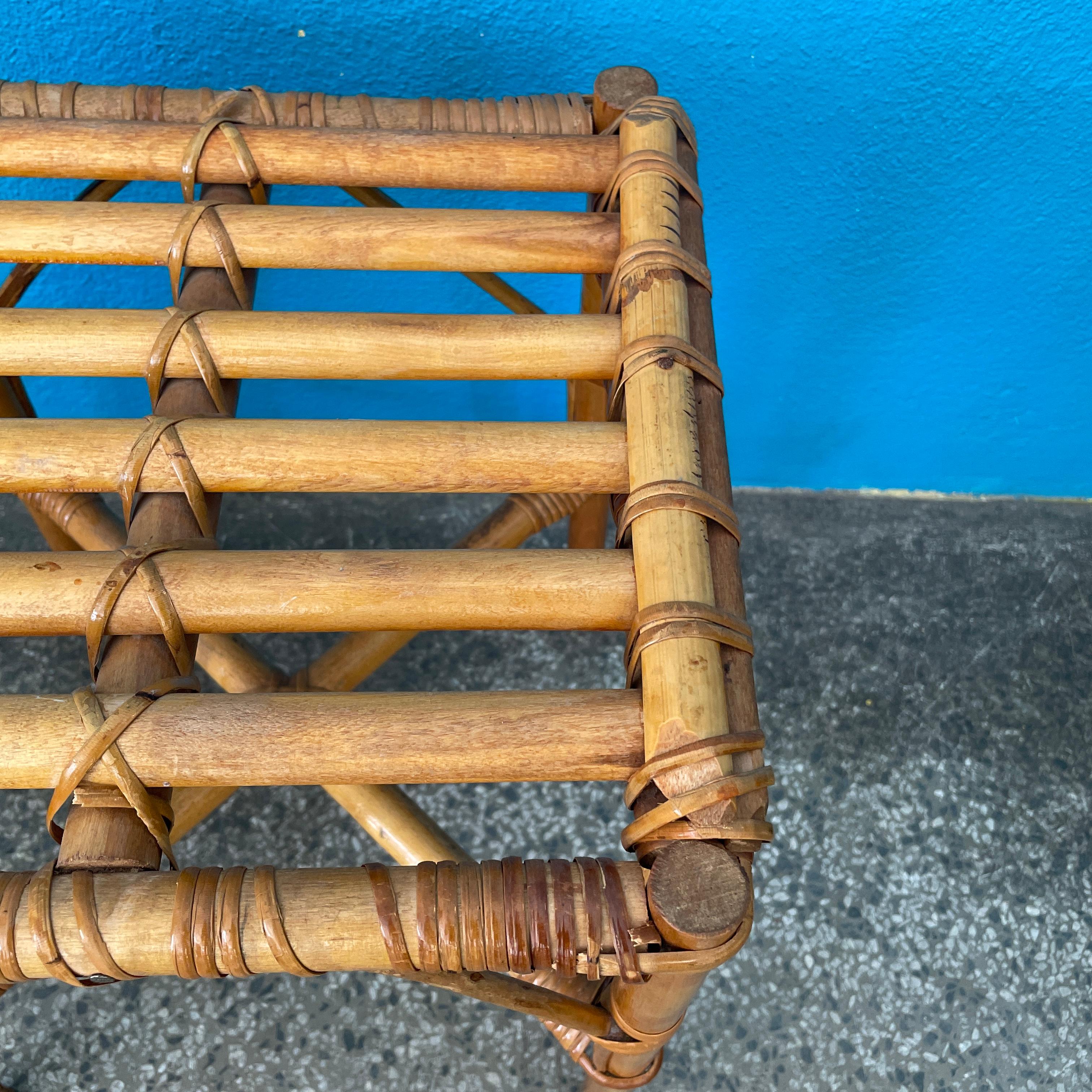 Mid Century Rattan Stool / Side Table / Flower Table In Fair Condition In Turku, FI
