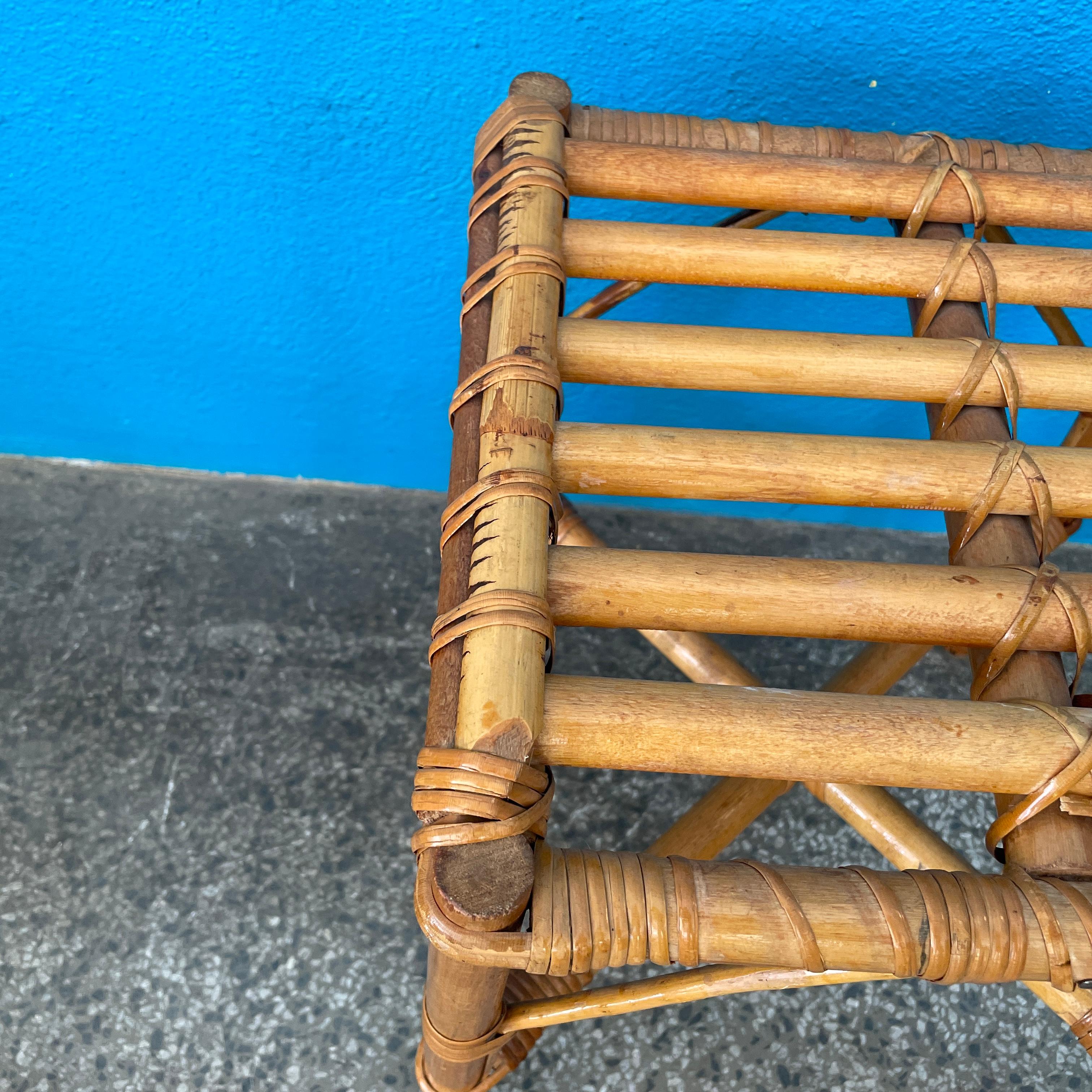 20th Century Mid Century Rattan Stool / Side Table / Flower Table