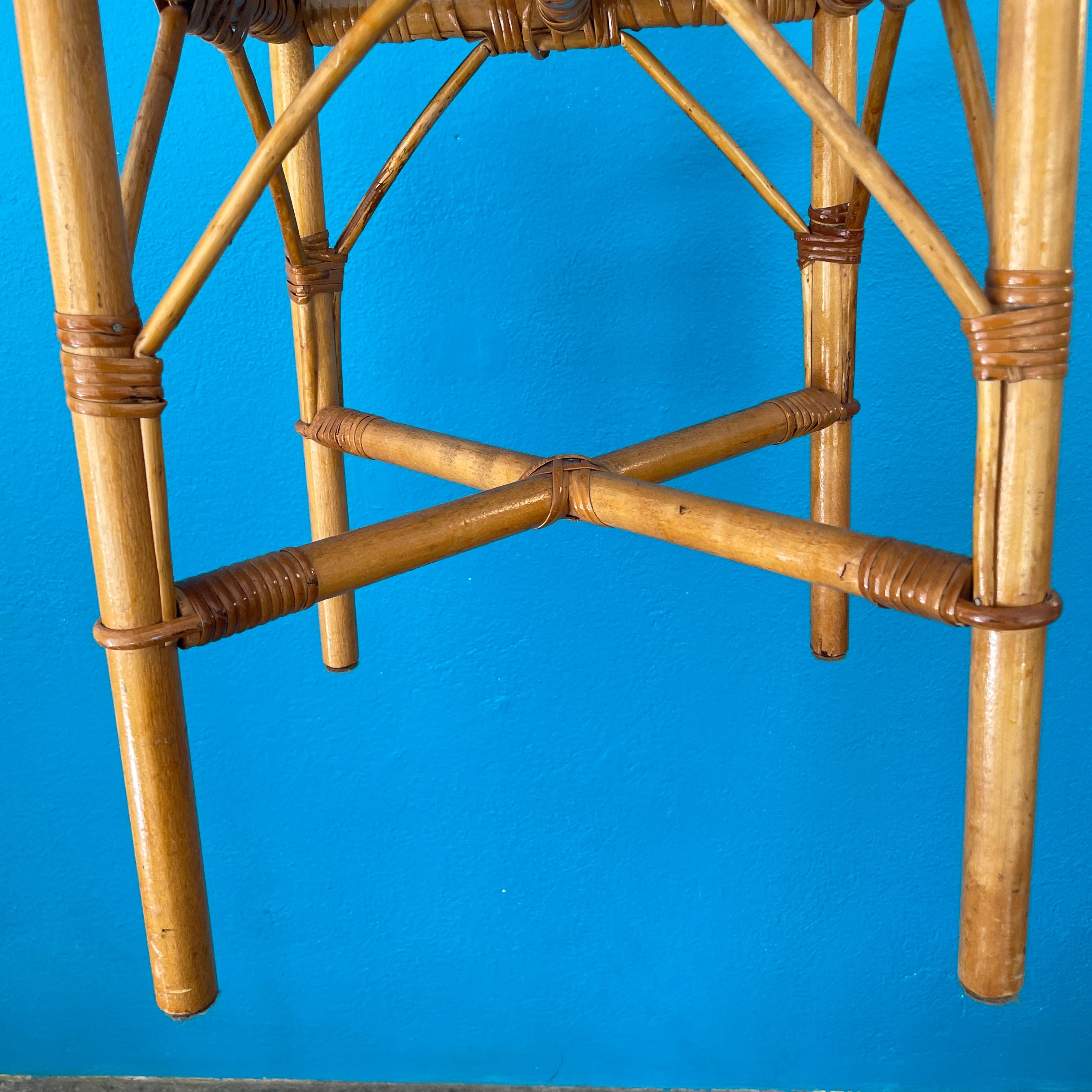 Bamboo Mid Century Rattan Stool / Side Table / Flower Table