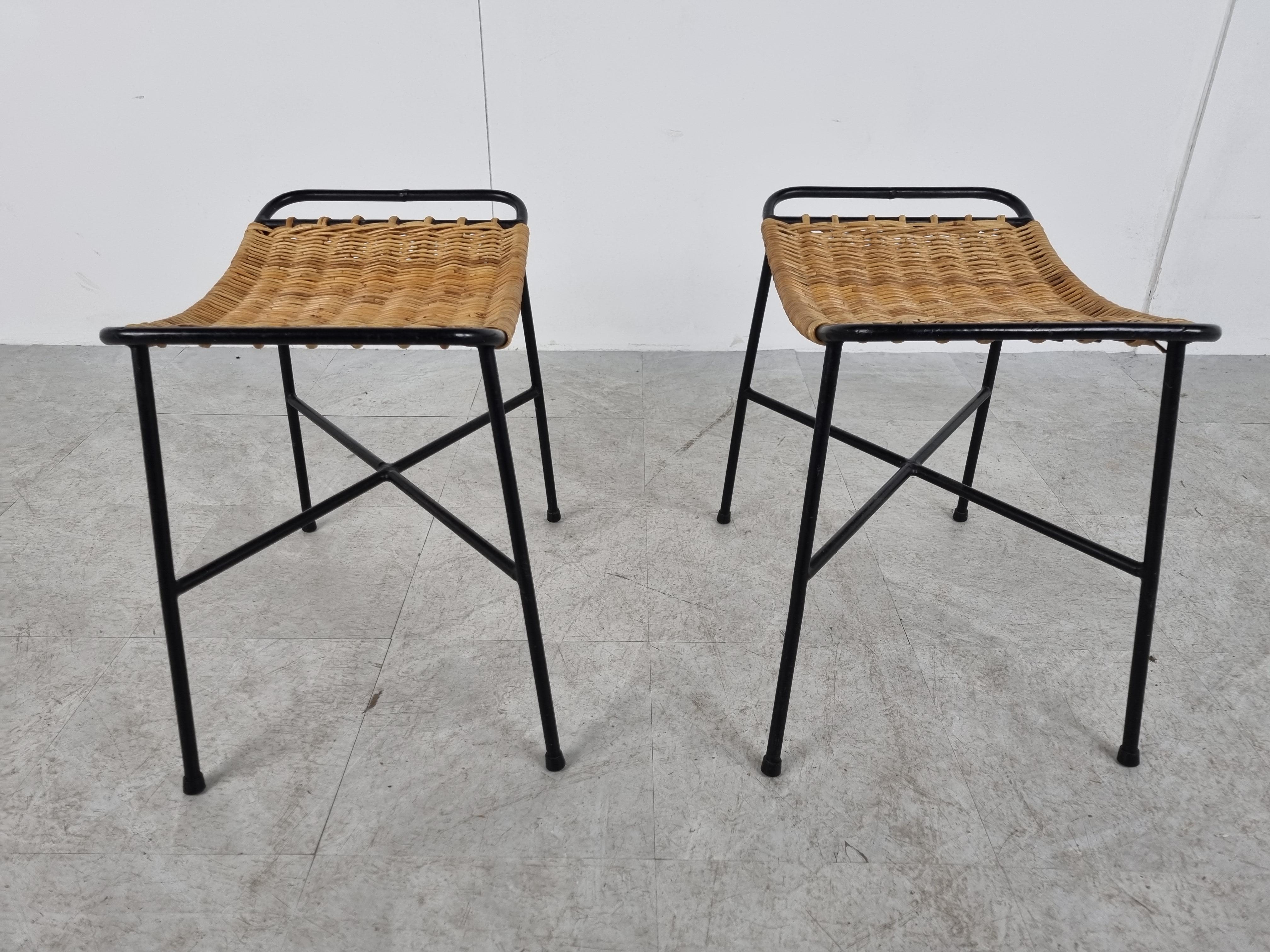 Mid Century Rattan Stools by Gian Franco Legler, 1950s In Good Condition In HEVERLEE, BE