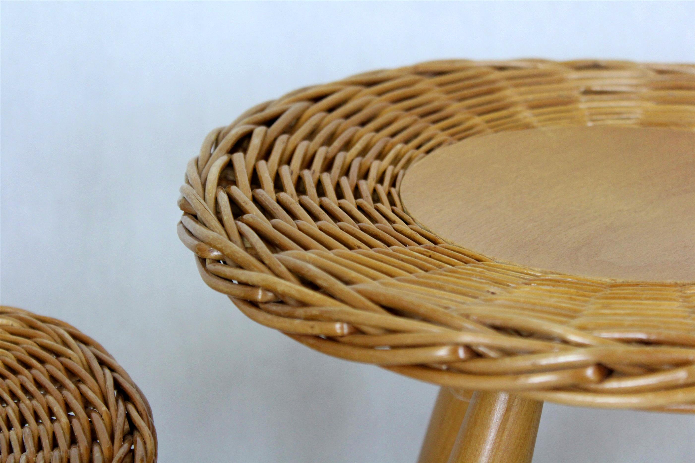 Mid-Century Rattan Stools by Jan Kalous for Úluv, Czechoslovakia, 1960s, Set of  In Good Condition For Sale In Żory, PL